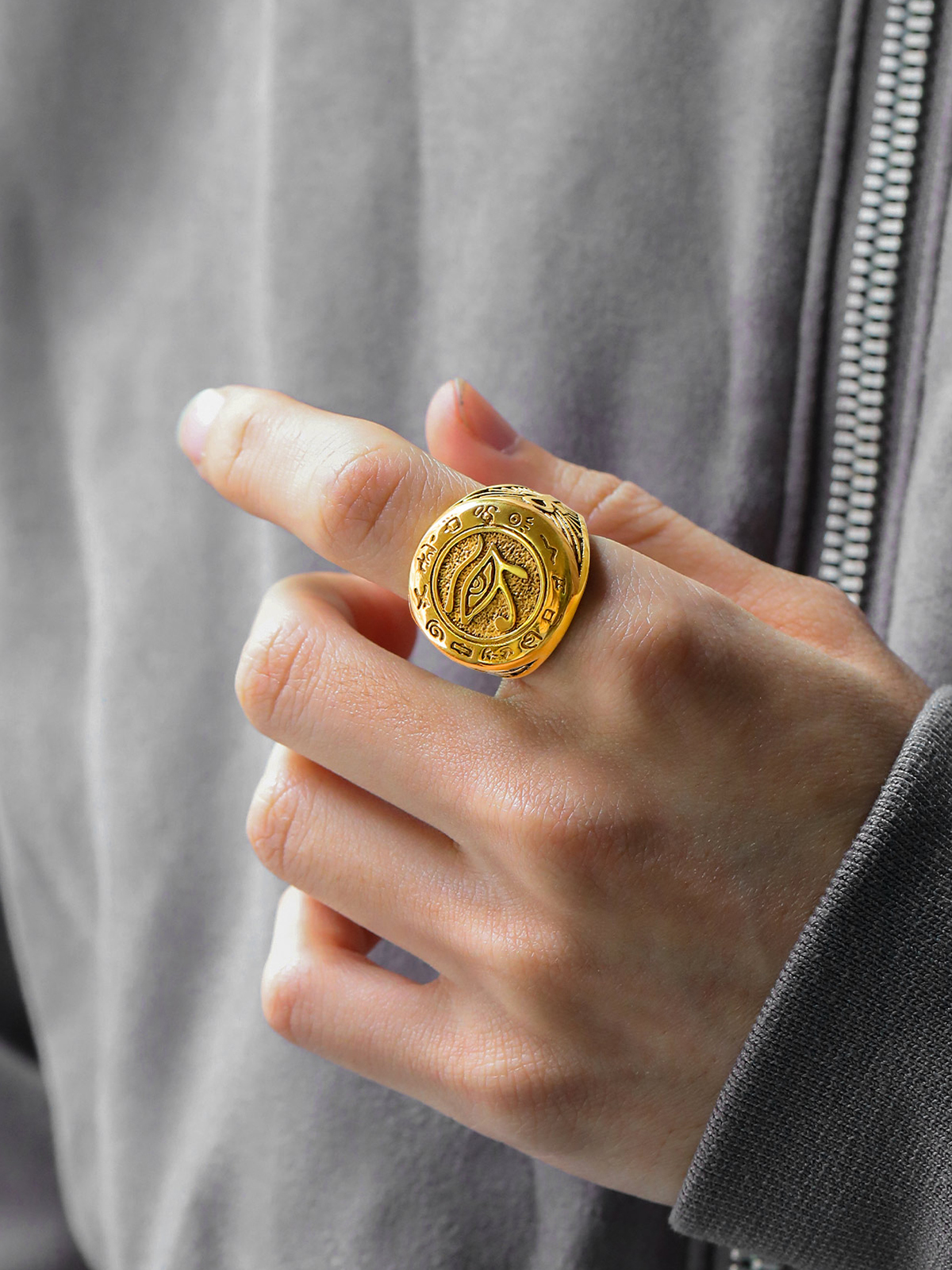 Vintage Egyptian Eye of Horus Ankh Cross Ring in 18K Gold Plated