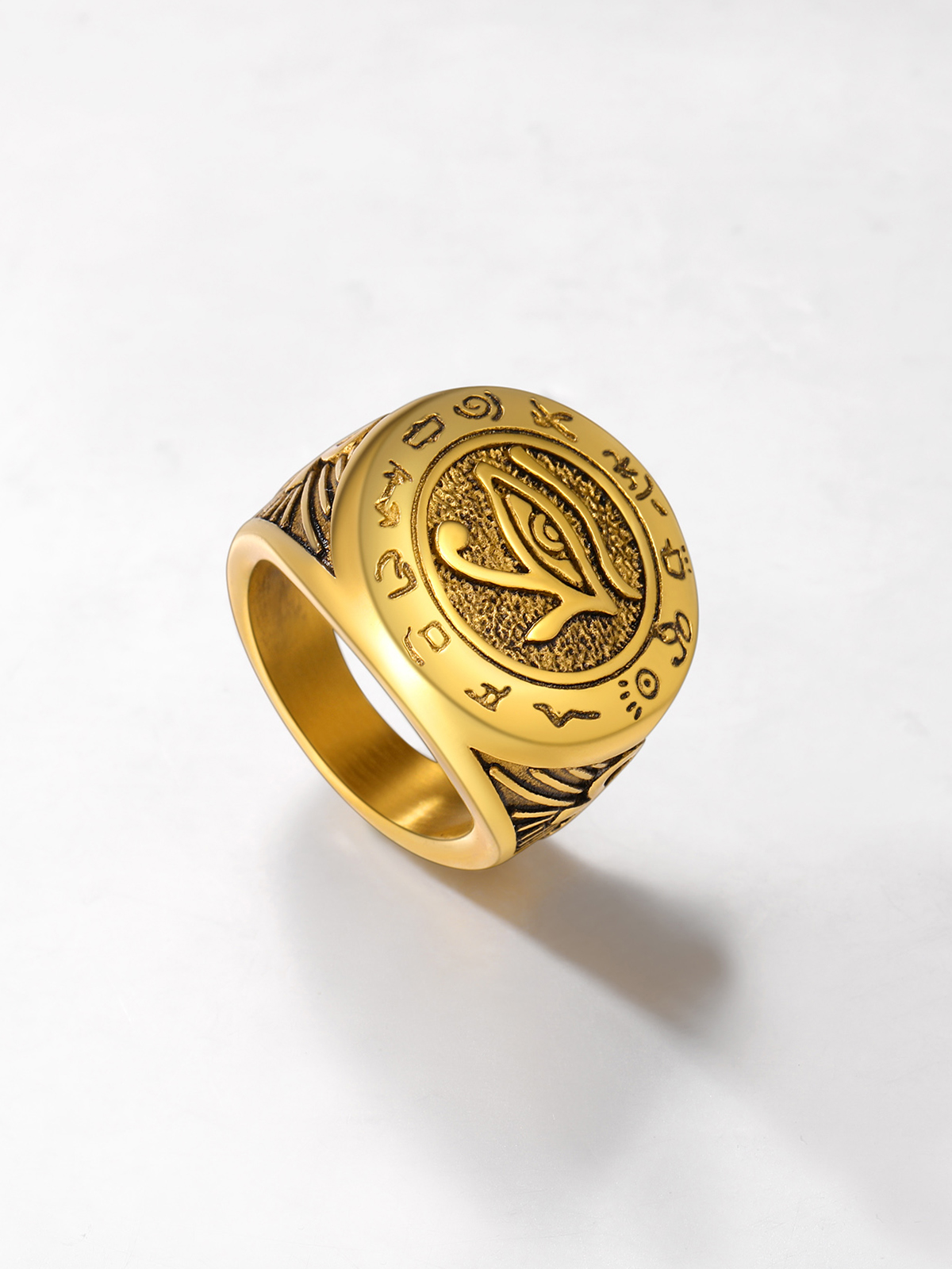 Vintage Egyptian Eye of Horus Ankh Cross Ring in 18K Gold Plated