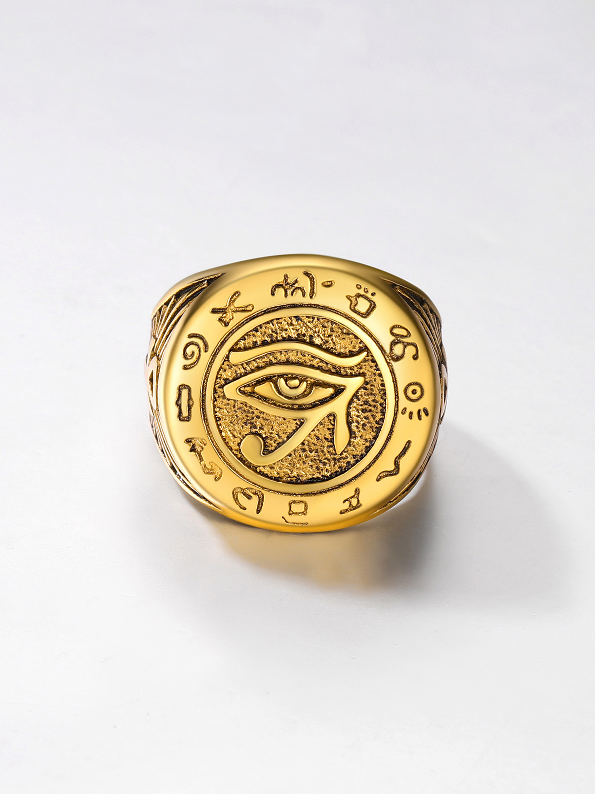 Vintage Egyptian Eye of Horus Ankh Cross Ring in 18K Gold Plated
