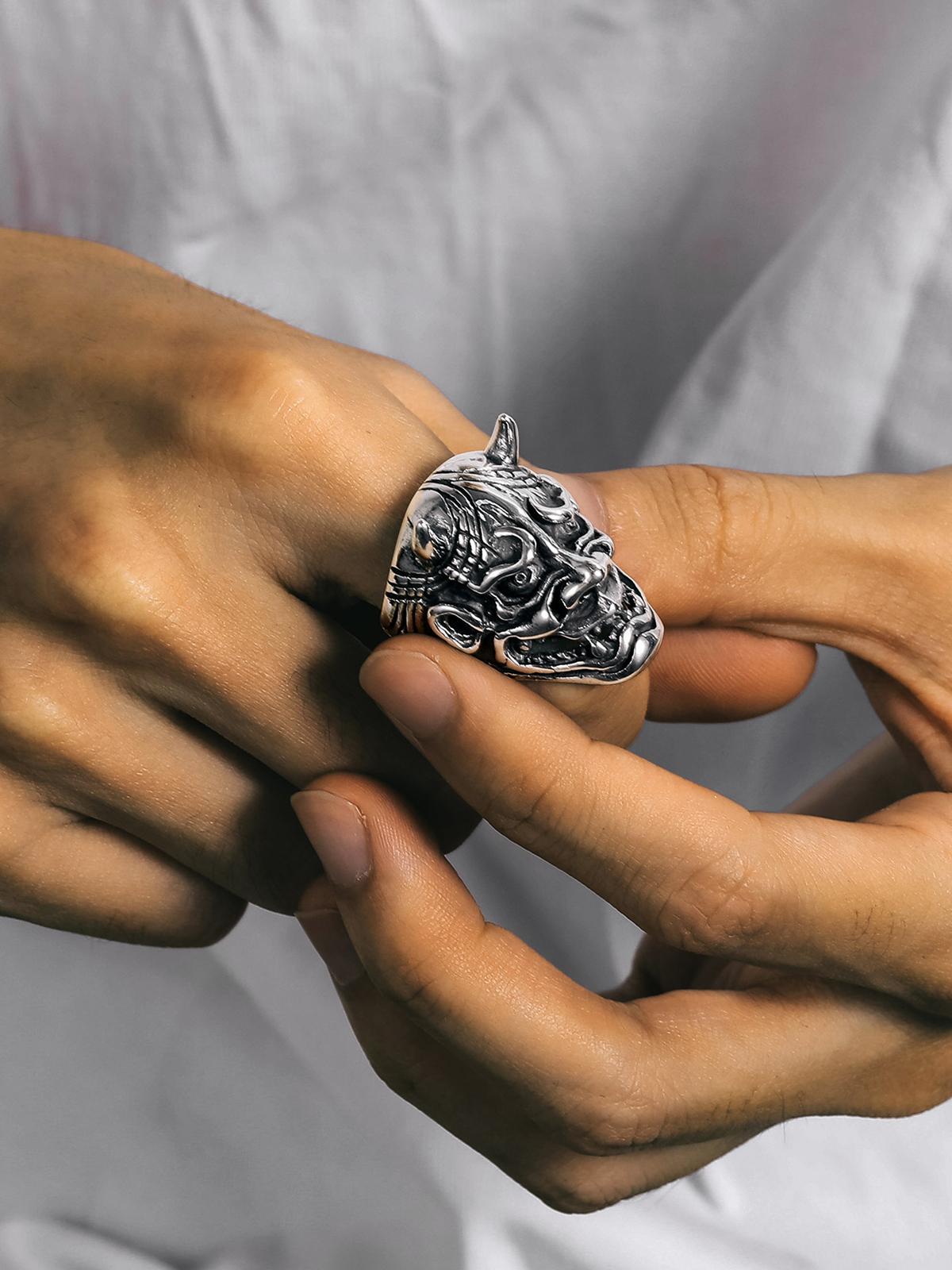 Halloween Gothic Jewelry Devil Horn Signet Ring in Stainless