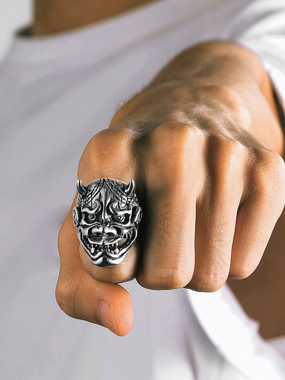 Halloween Gothic Jewelry Devil Horn Signet Ring in Stainless