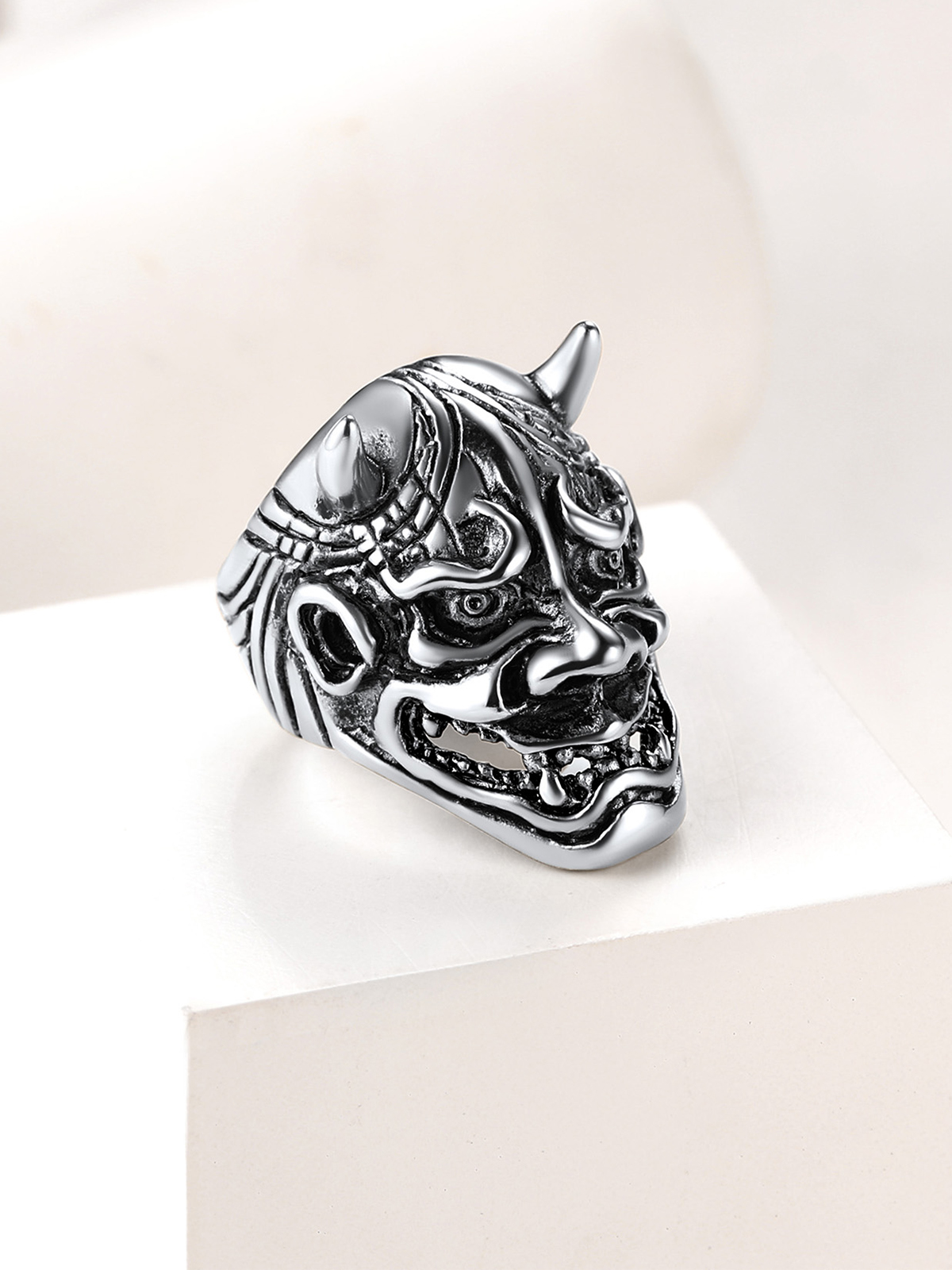 Halloween Gothic Jewelry Devil Horn Signet Ring in Stainless