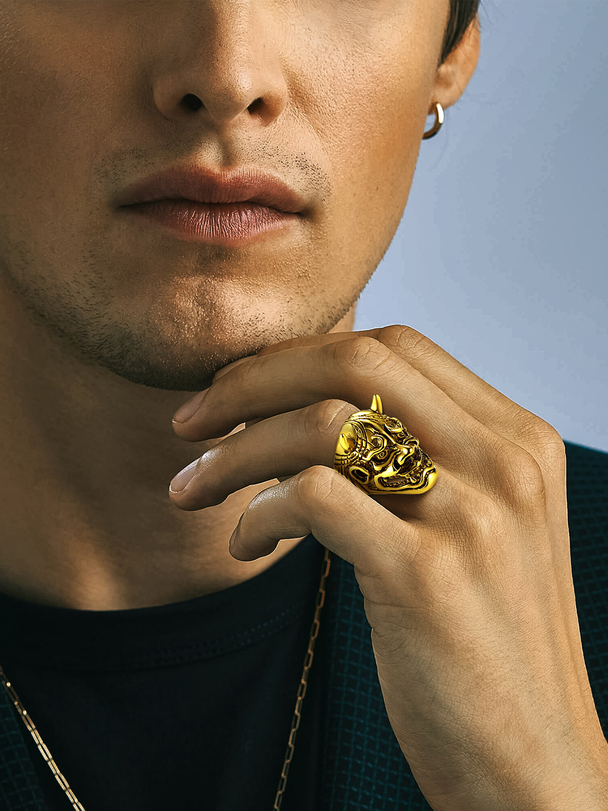 Halloween Gothic Jewelry Devil Horn Signet Ring in 18K Gold Plated