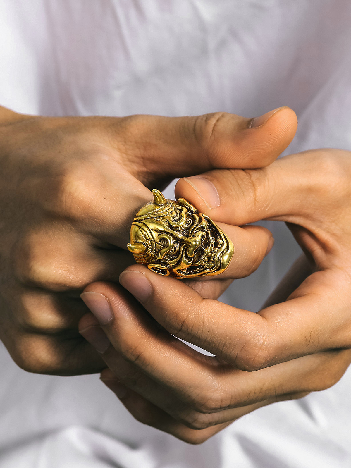 Halloween Gothic Jewelry Devil Horn Signet Ring in 18K Gold Plated
