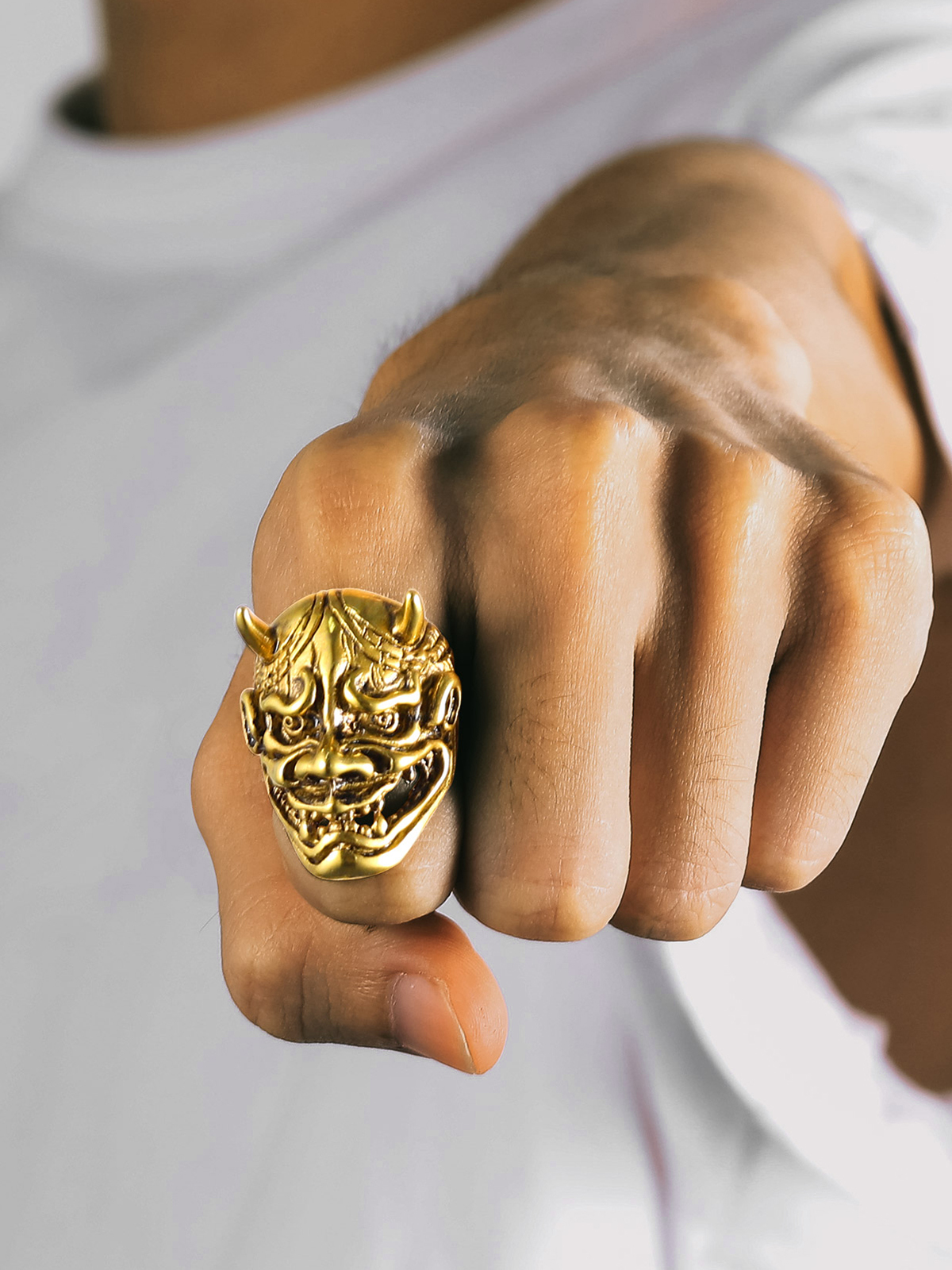 Halloween Gothic Jewelry Devil Horn Signet Ring in 18K Gold Plated