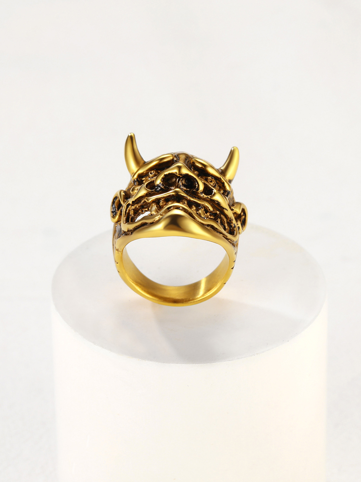 Halloween Gothic Jewelry Devil Horn Signet Ring in 18K Gold Plated