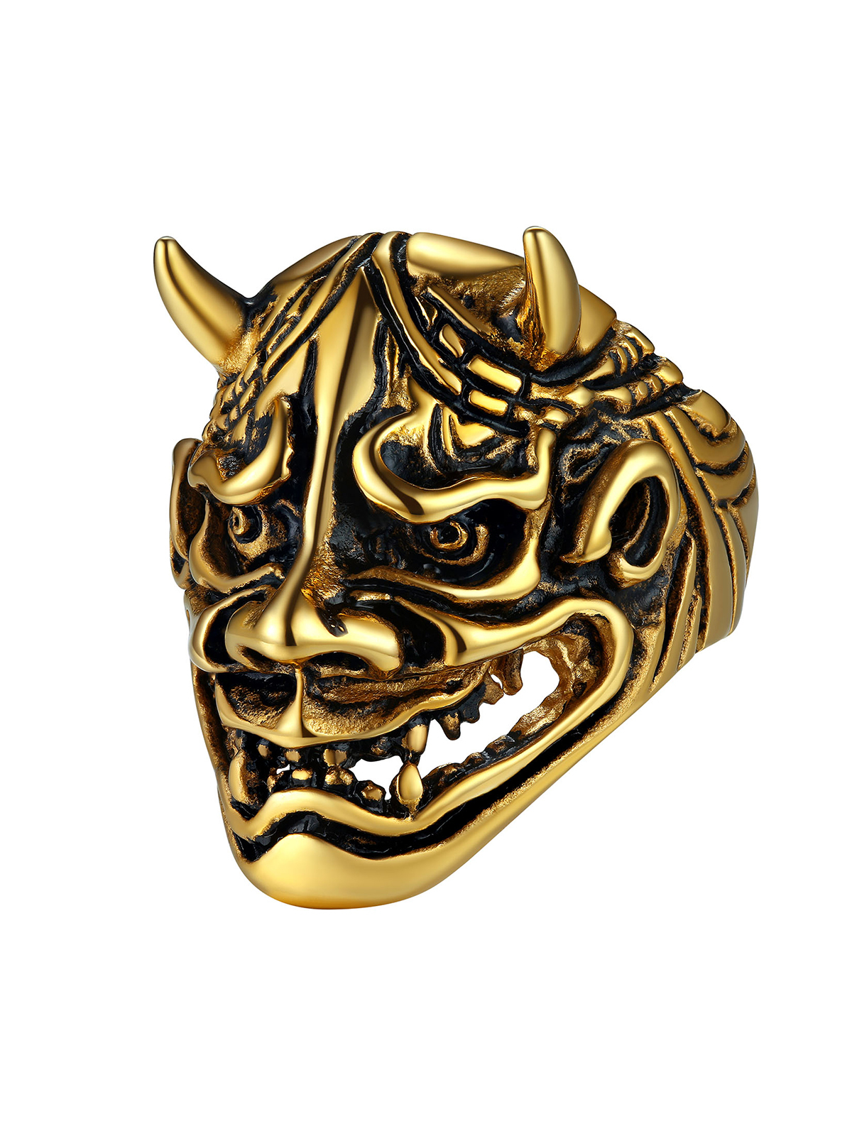Halloween Gothic Jewelry Devil Horn Signet Ring in 18K Gold Plated