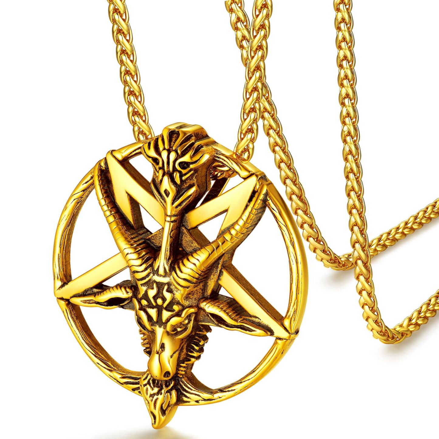 Goat Pendant Pentagram Necklace, 18K Gold Plated-03
