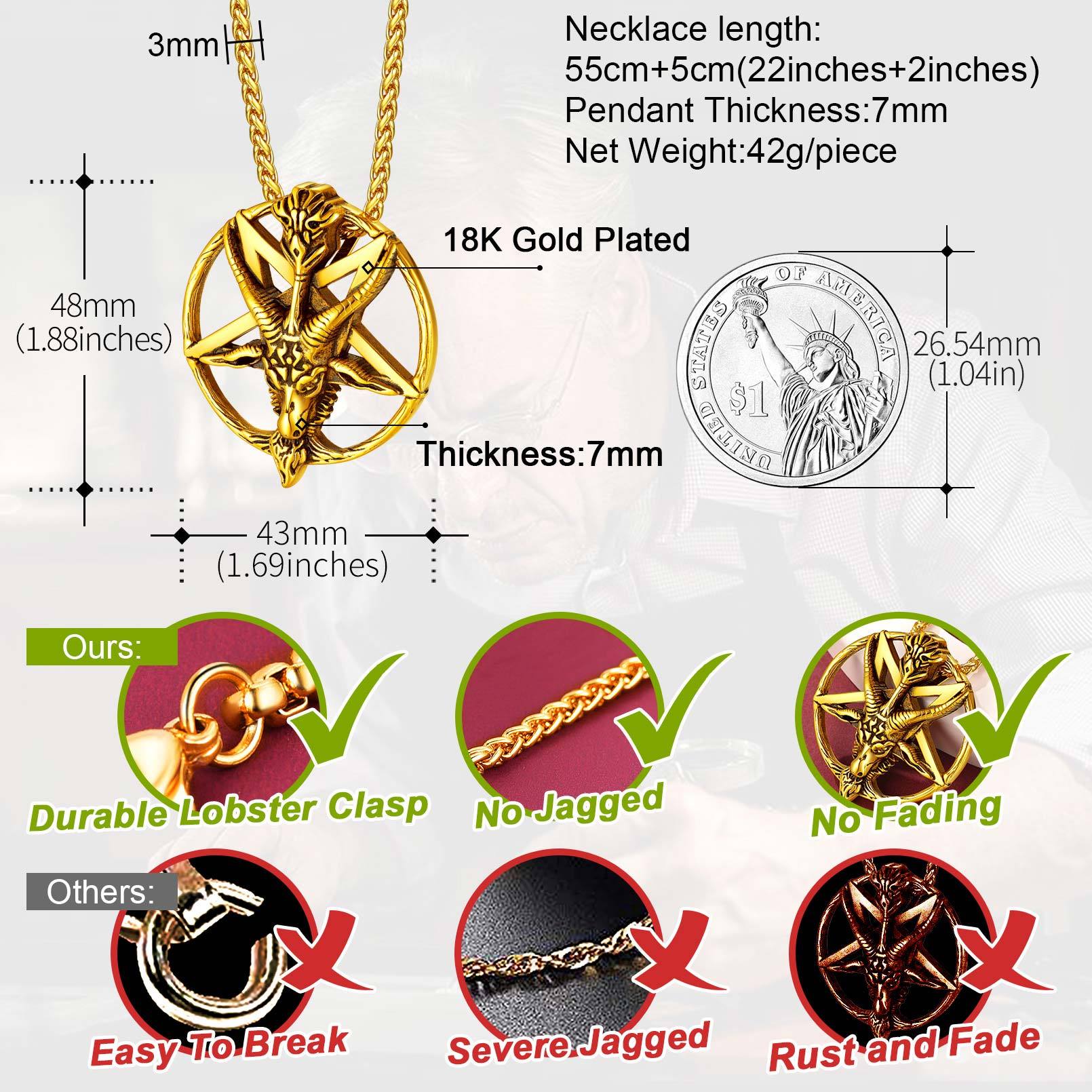Goat Pendant Pentagram Necklace Details-Necklace Length, Weight