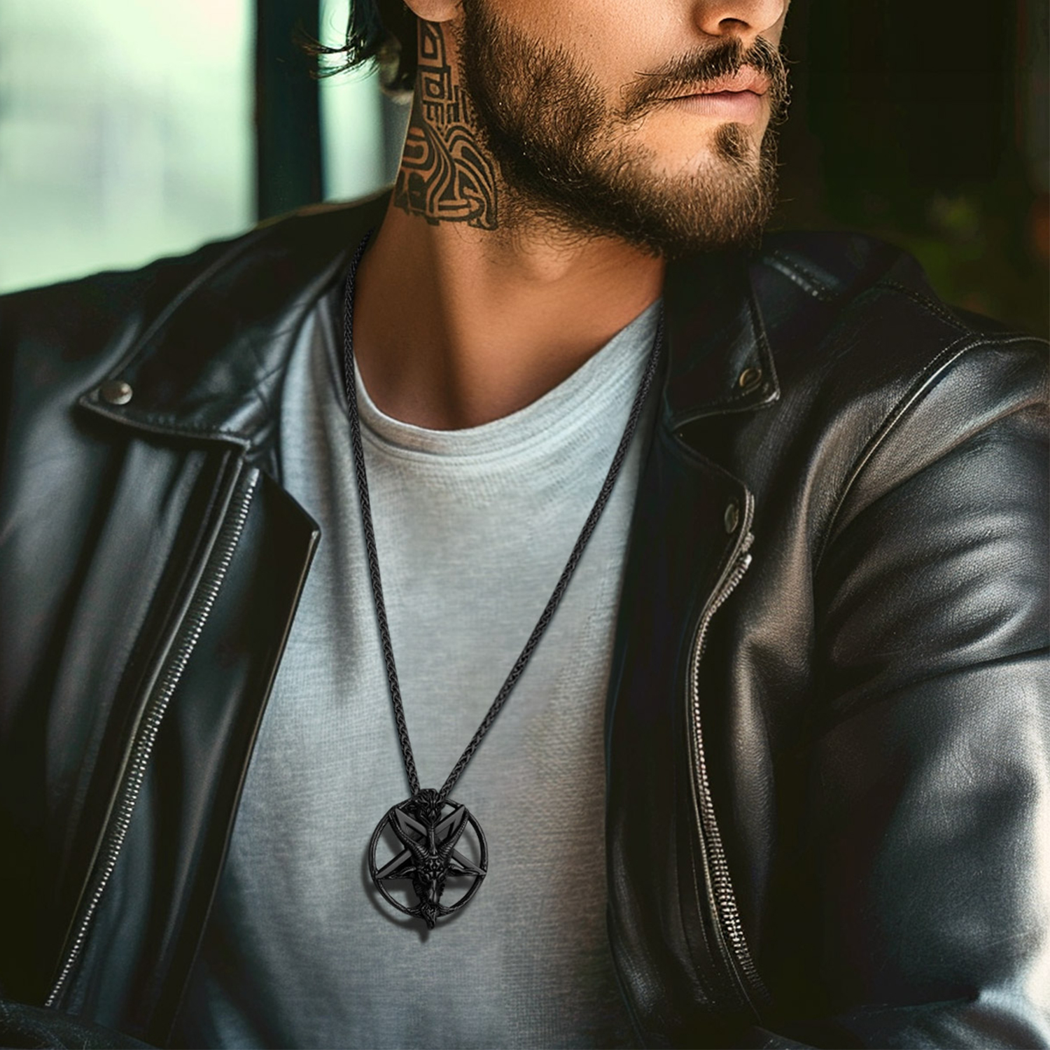 Goat Pendant Pentagram Necklace for Men-02