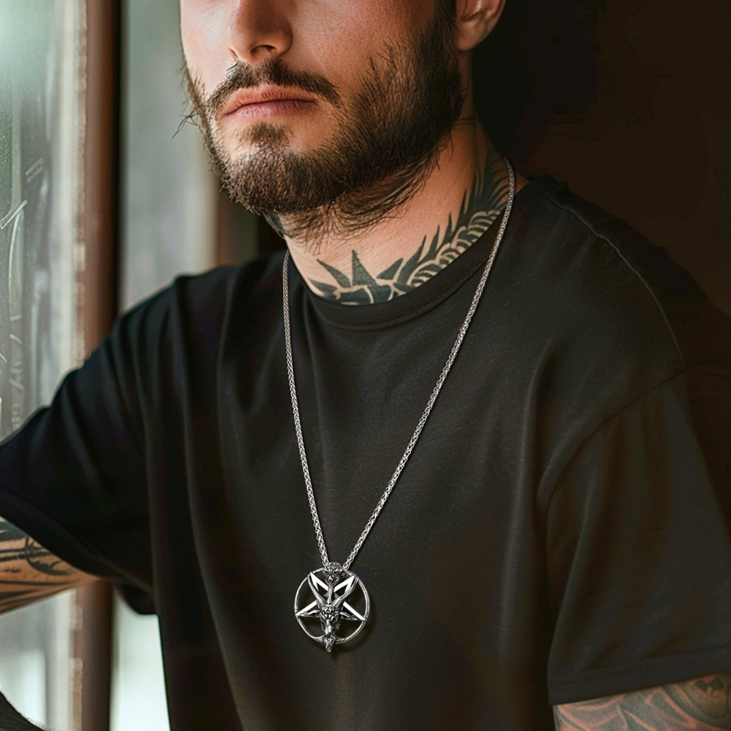 Goat Pendant Pentagram Necklace for Men-03