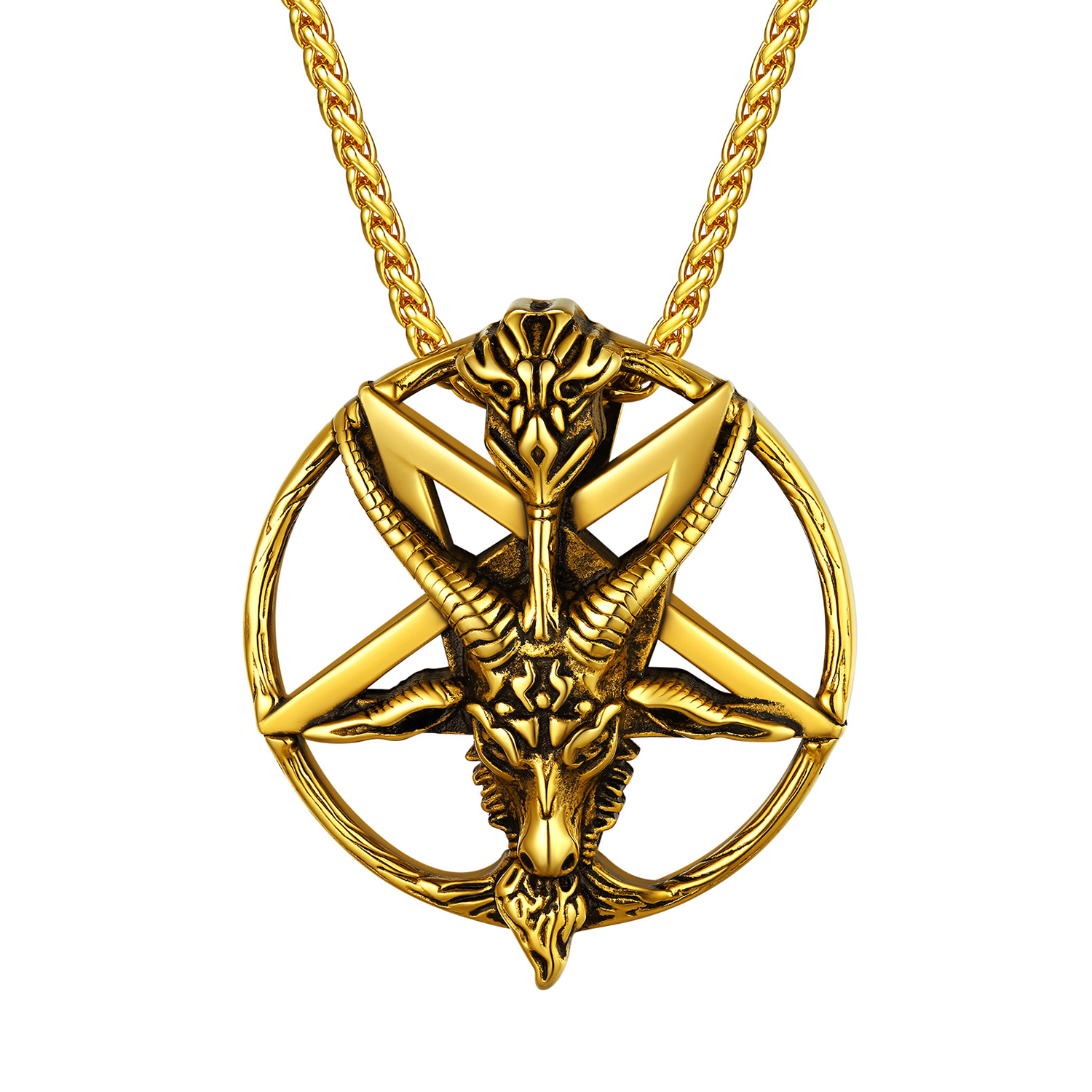 Goat Pendant Pentagram Necklace in 18K Gold Plated