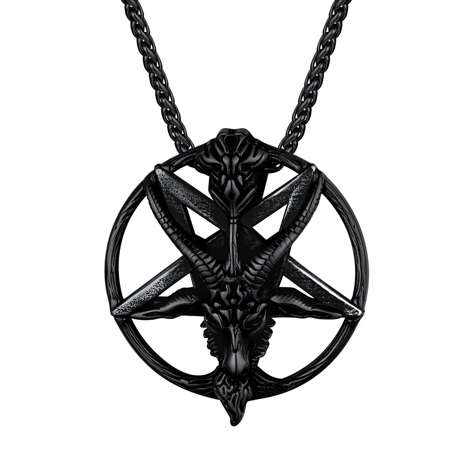 Goat Pendant Pentagram Necklace in Black Plated