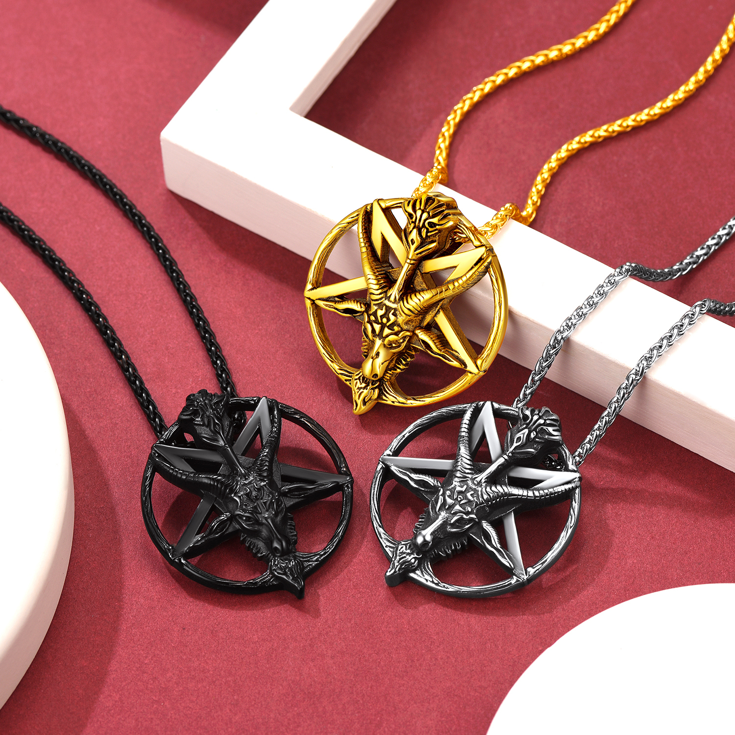 Goat Pendant Pentagram Necklace in Different Colors