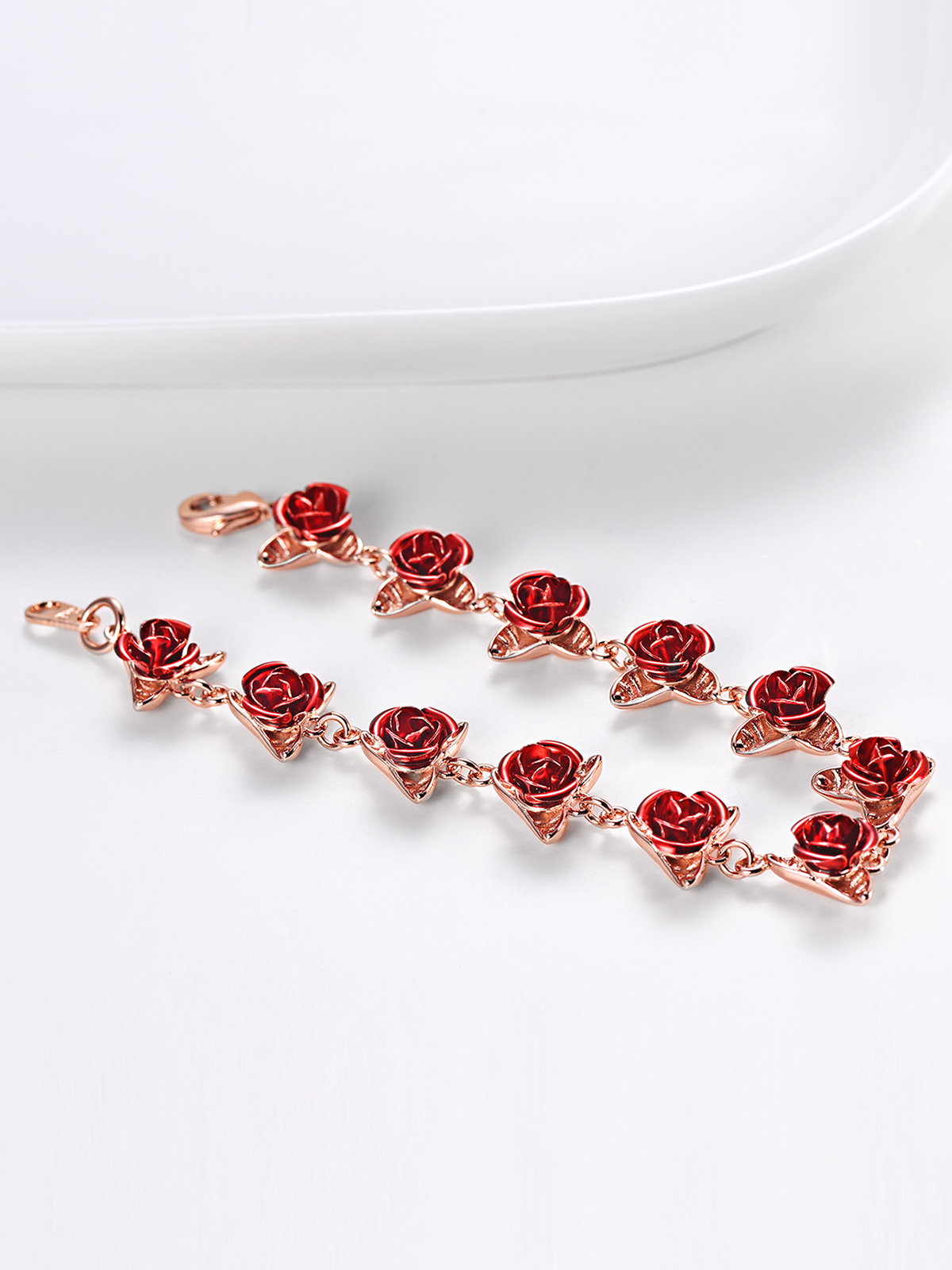 Red Rose Bracelet in Rose Gold
