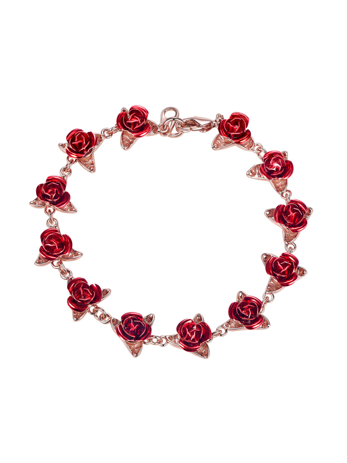 Red Rose Bracelet in Rose Gold
