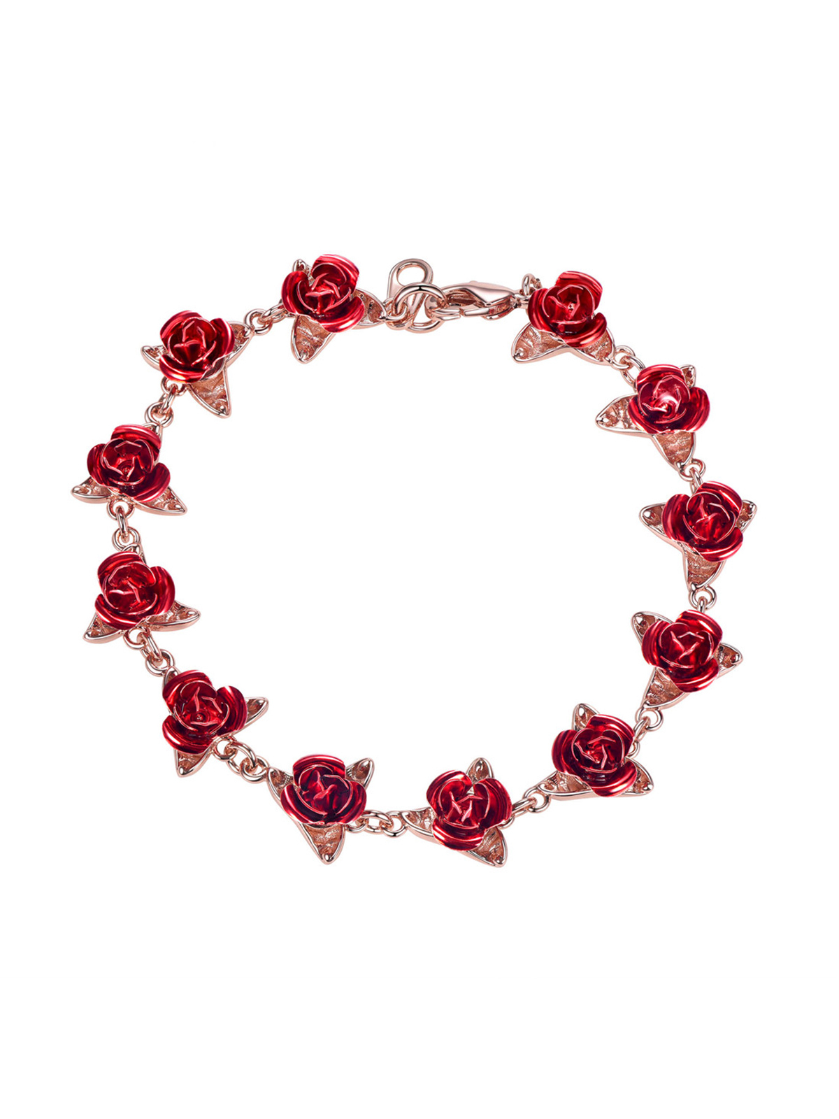 Red Rose Bracelet in Rose Gold