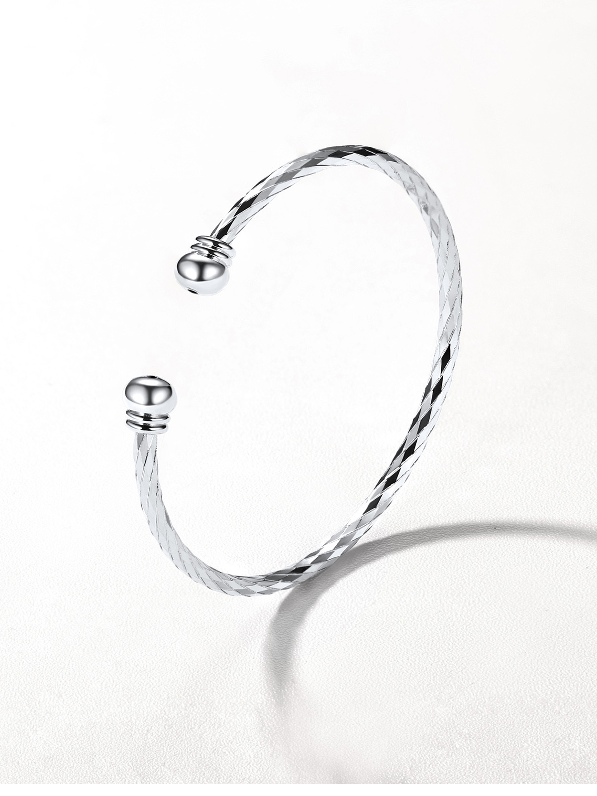 Open Adjustable Bangle Cuff Bracelet in Silver