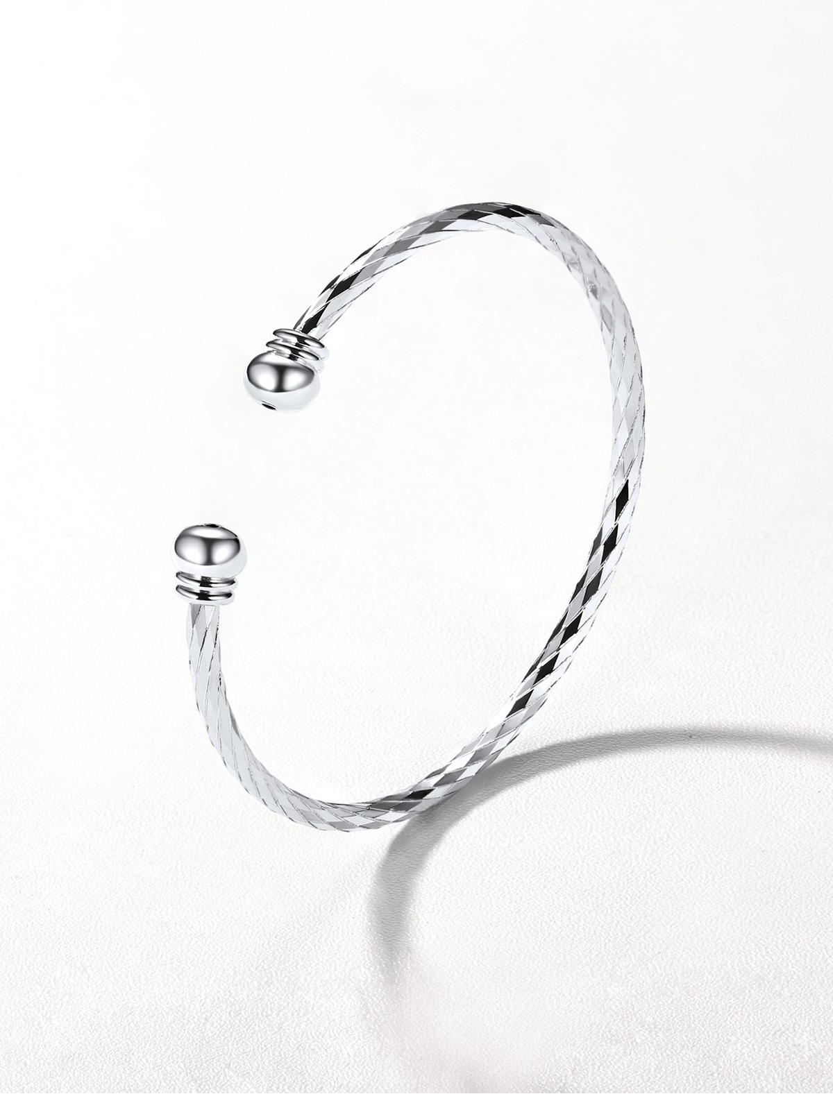Open Adjustable Bangle Cuff Bracelet in Silver