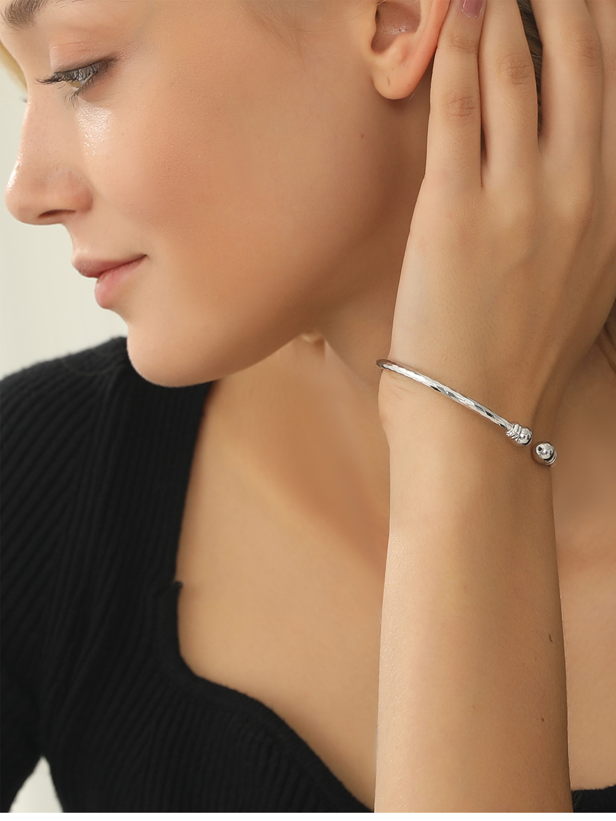 Open Adjustable Bangle Cuff Bracelet in Silver – U7