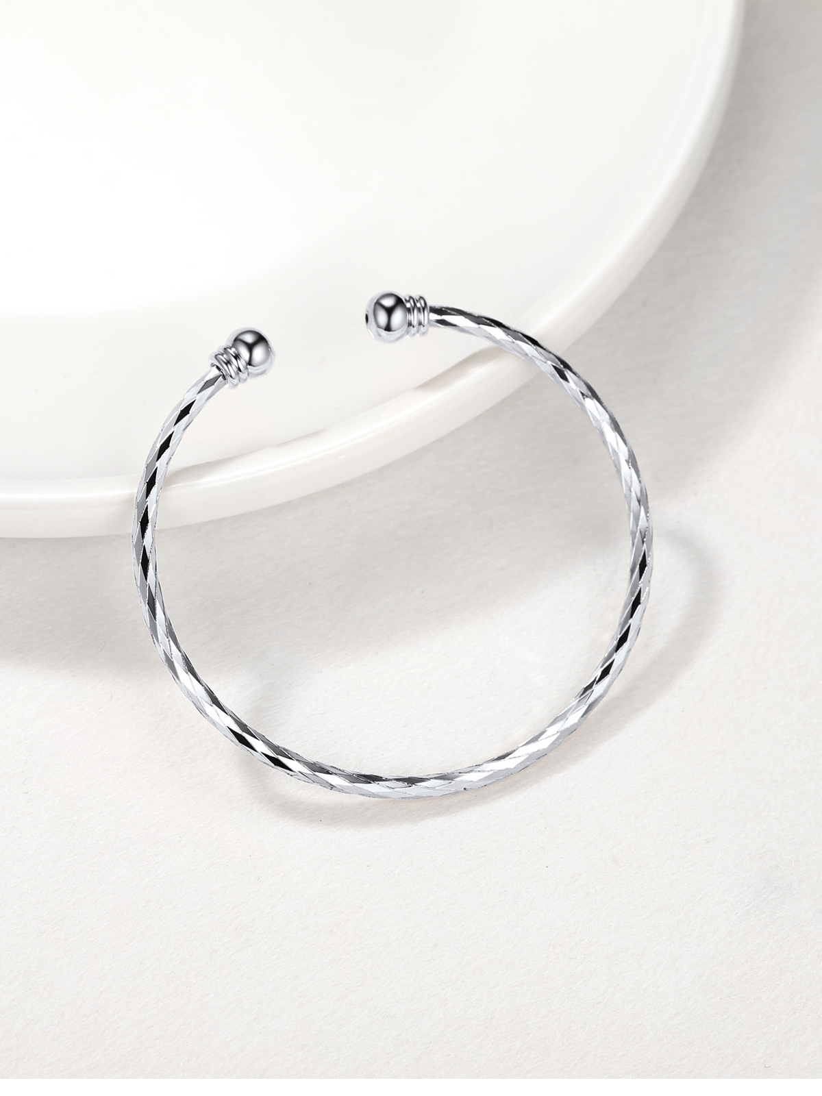 Open Adjustable Bangle Cuff Bracelet in Silver