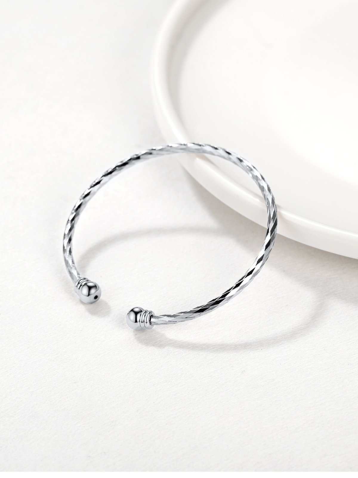 Open Adjustable Bangle Cuff Bracelet in Silver