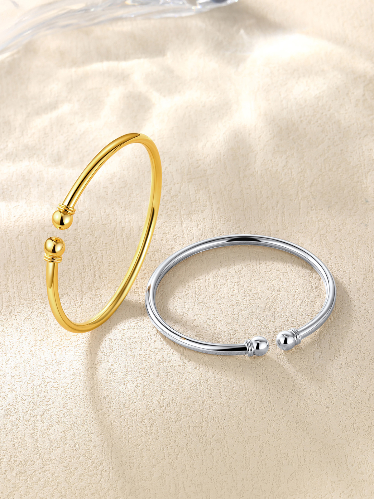 Open Adjustable Bangle Cuff Polished Bracelet in Platinum Plated