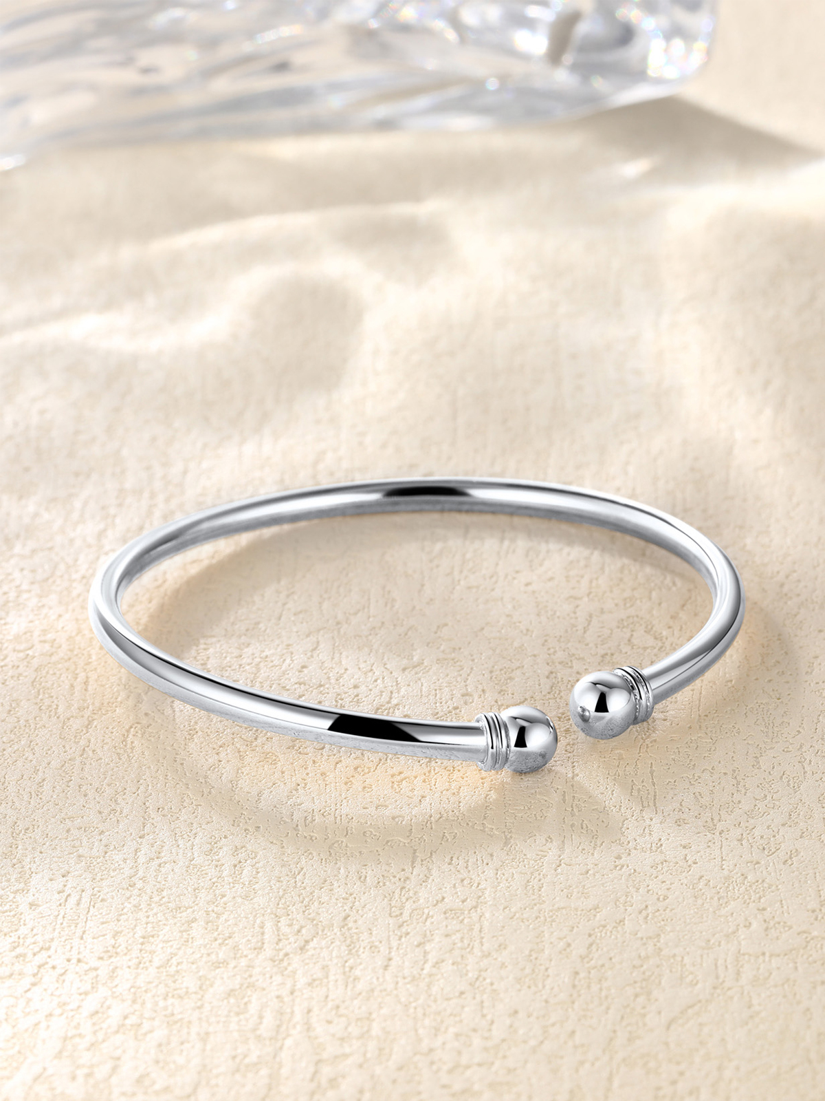 Open Adjustable Bangle Cuff Polished Bracelet in Platinum Plated