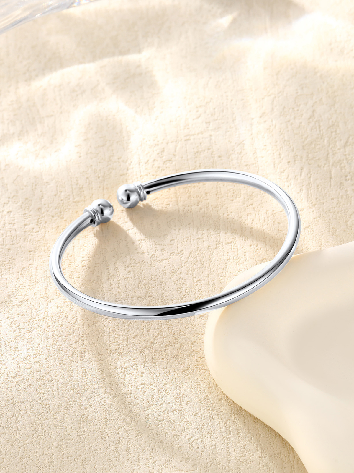 Open Adjustable Bangle Cuff Polished Bracelet in Platinum Plated