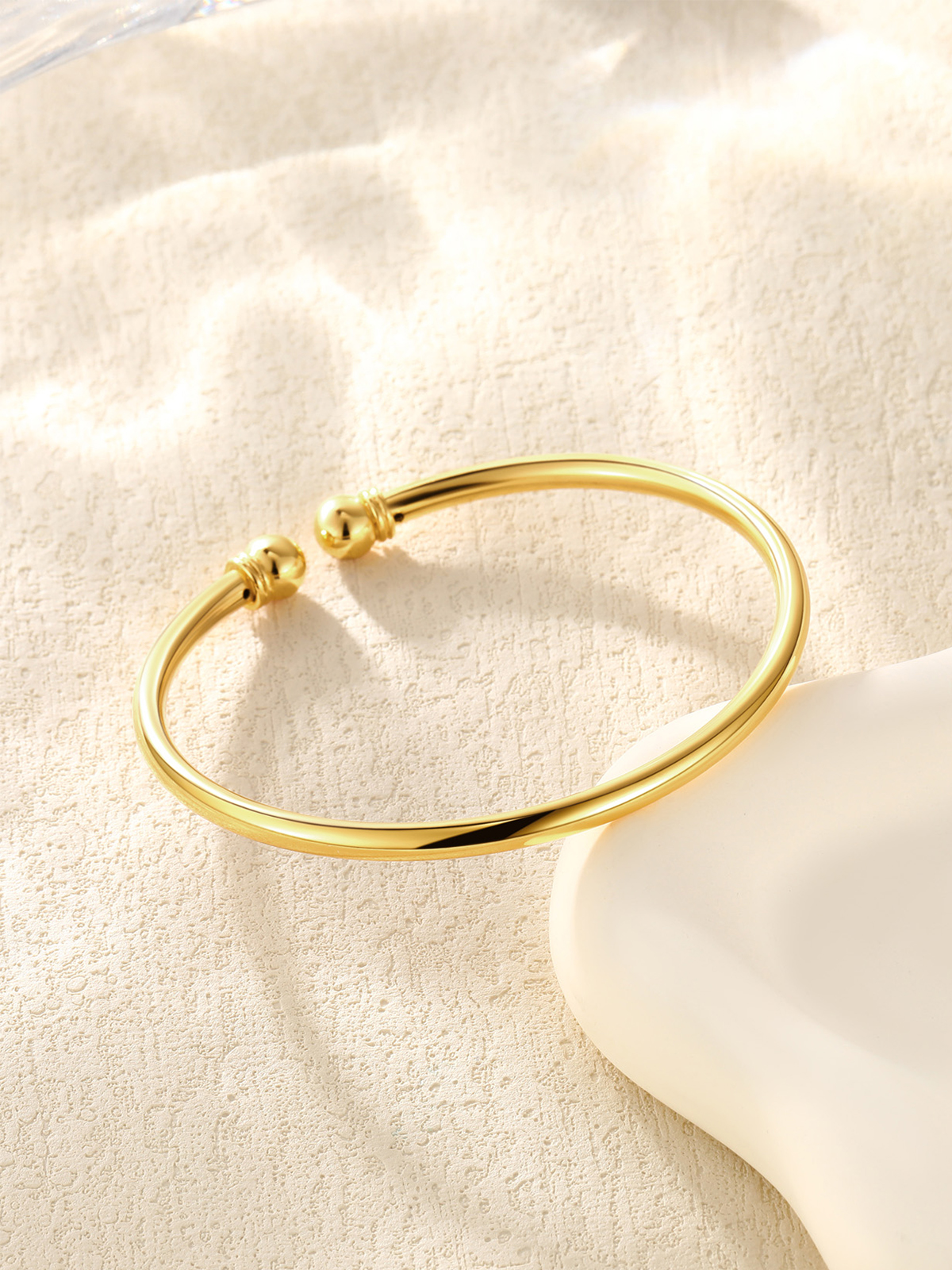 Open Adjustable Bangle Cuff Polished Bracelet in 14K Gold Plated