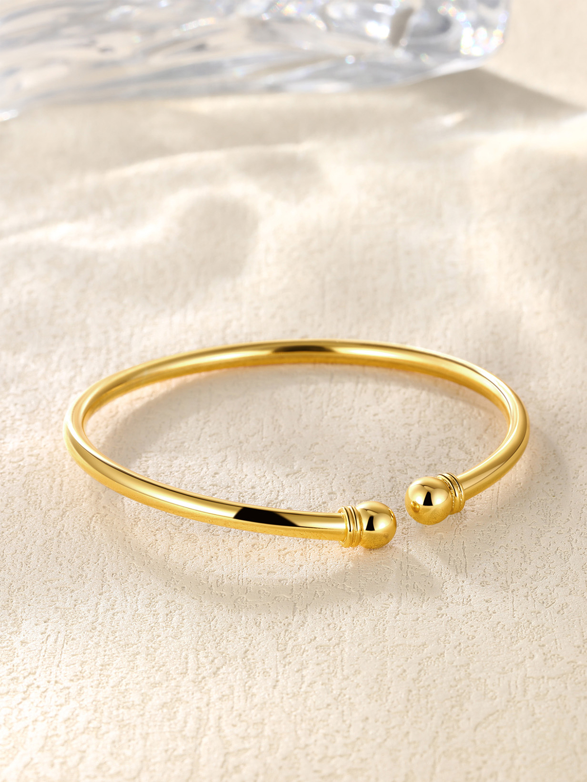 Open Adjustable Bangle Cuff Polished Bracelet in 14K Gold Plated