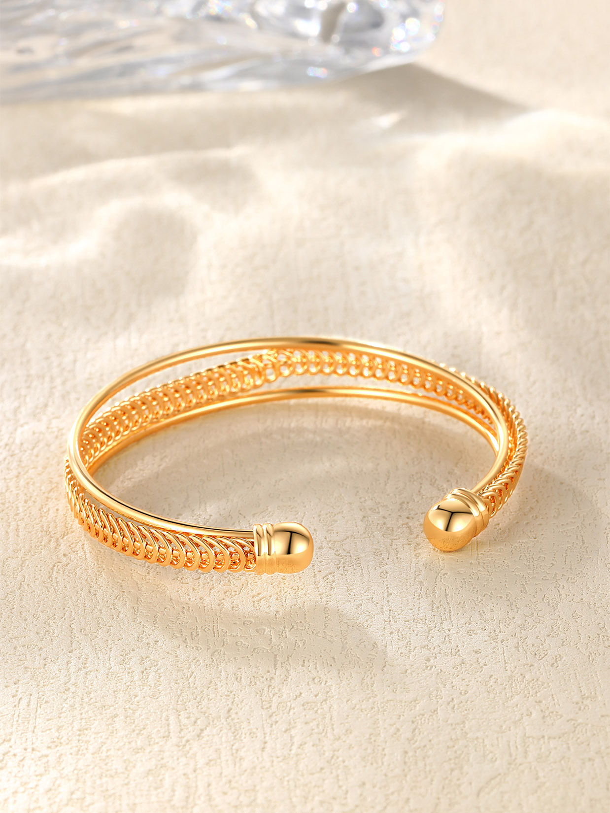 Open Adjustable Bangle Layered Cuff Bracelet in 18K Gold Plated
