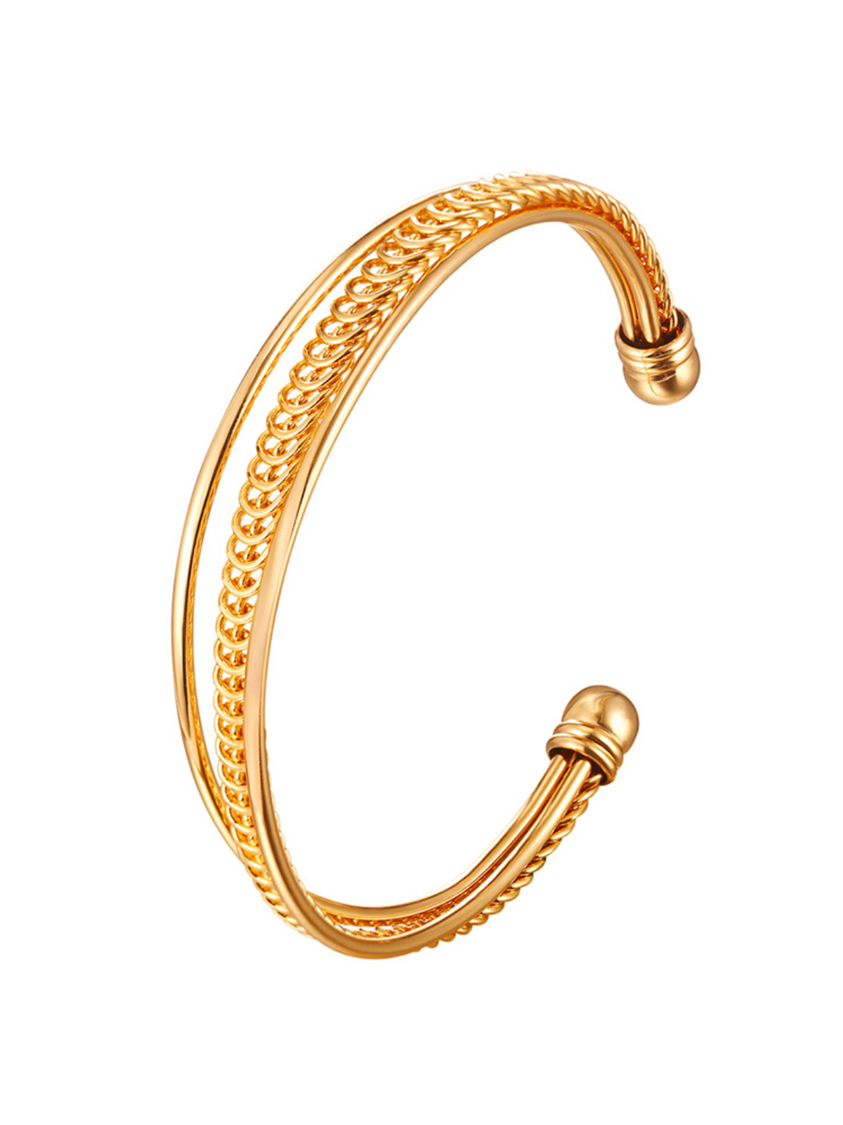 Open Adjustable Bangle Layered Cuff Bracelet in 18K Gold Plated
