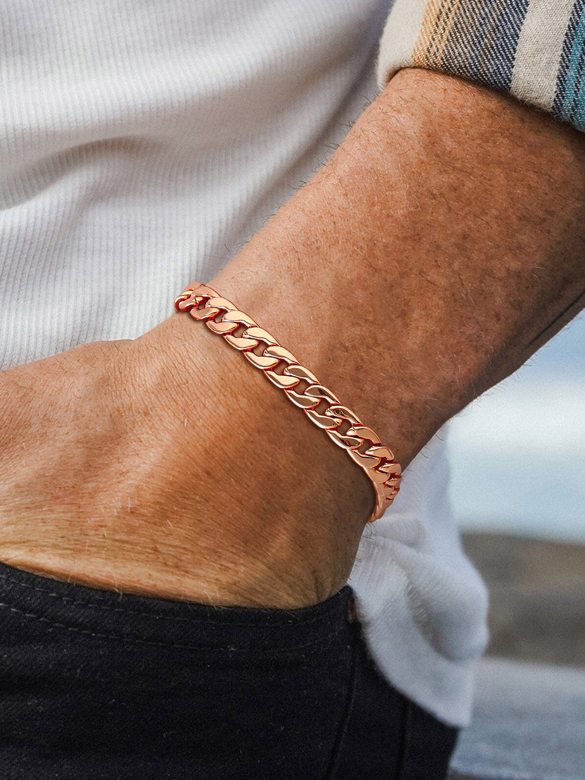 7mm Cuban Chain Bracelet in Rose Gold Plated