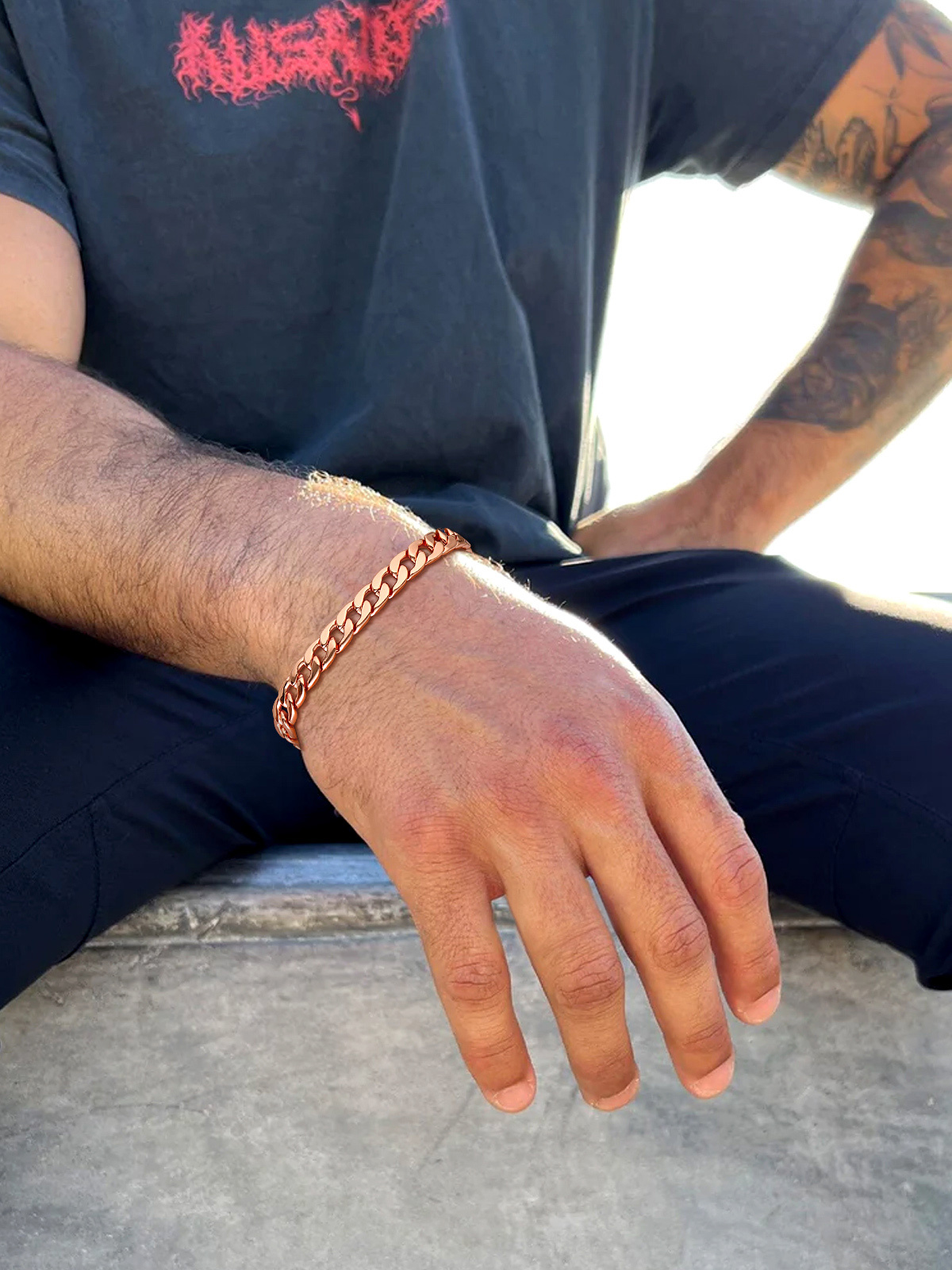 7mm Cuban Chain Bracelet in Rose Gold Plated