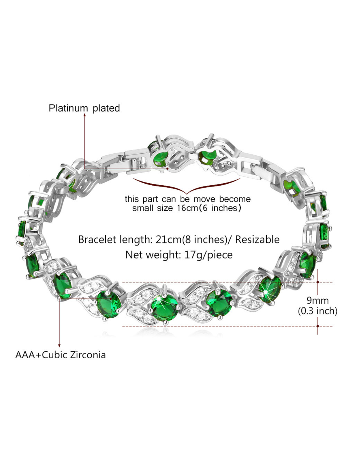 Tennis Chain Flower Bracelet with CZ in Platinum Plated