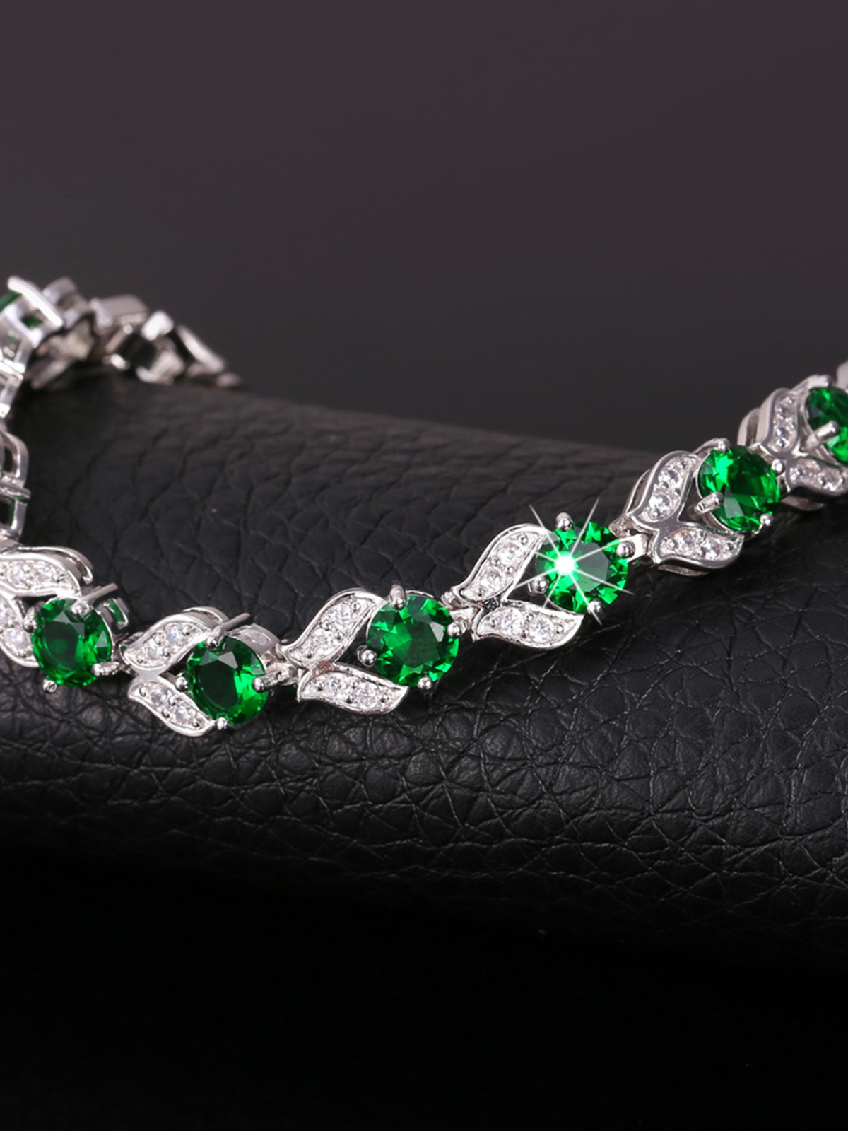 Tennis Chain Flower Bracelet with CZ in Platinum Plated