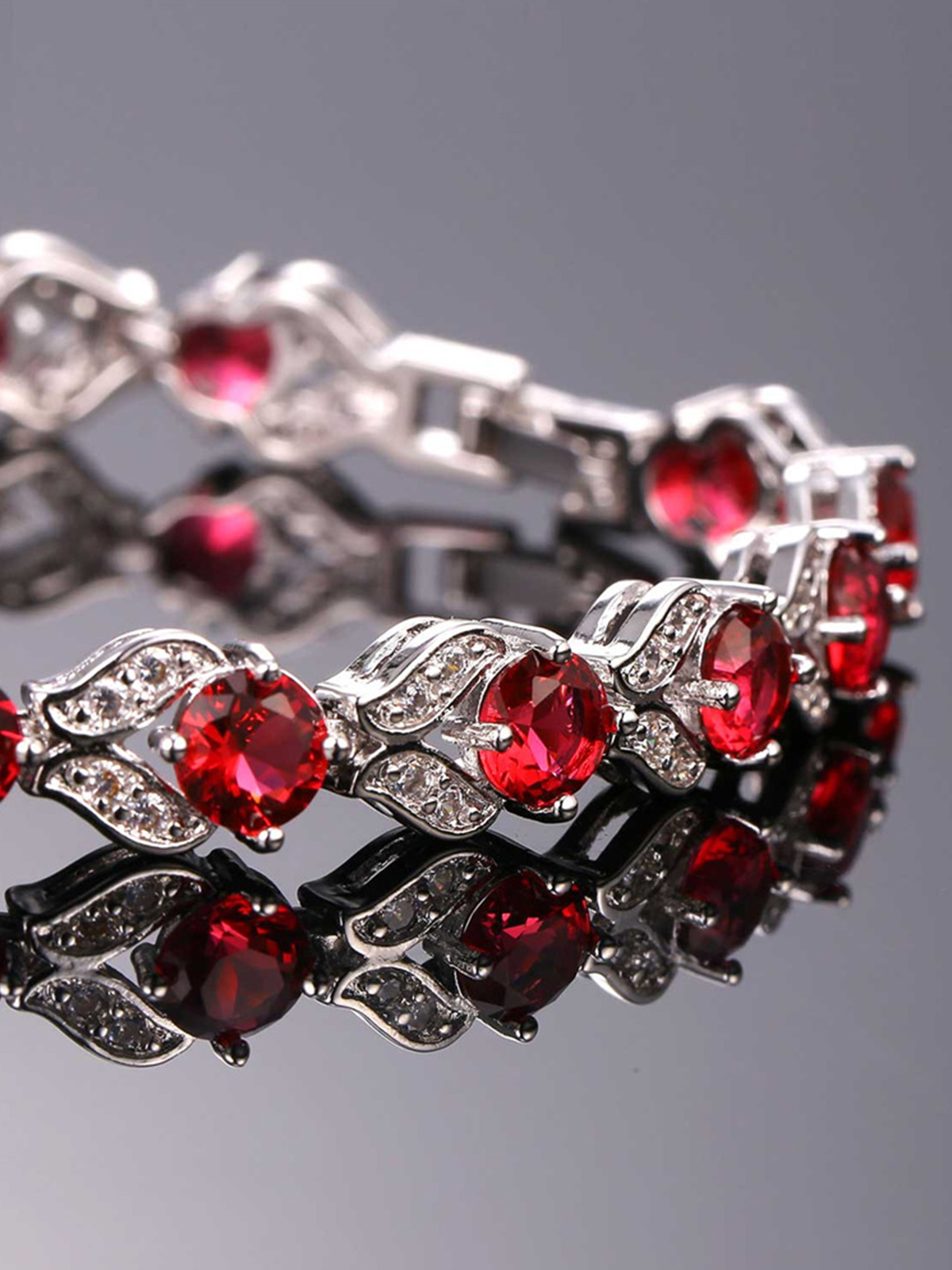 Tennis Chain Flower Bracelet with CZ in Platinum Plated