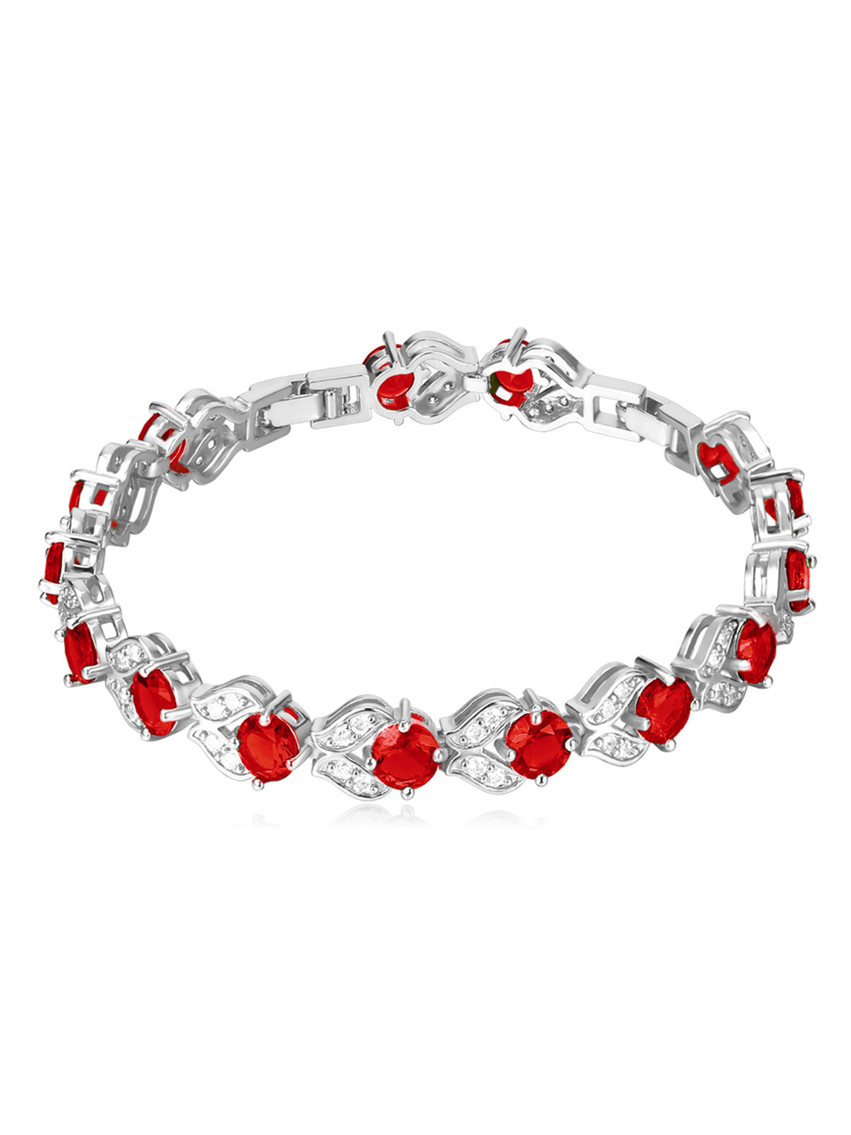 Tennis Chain Flower Bracelet with CZ in Platinum Plated