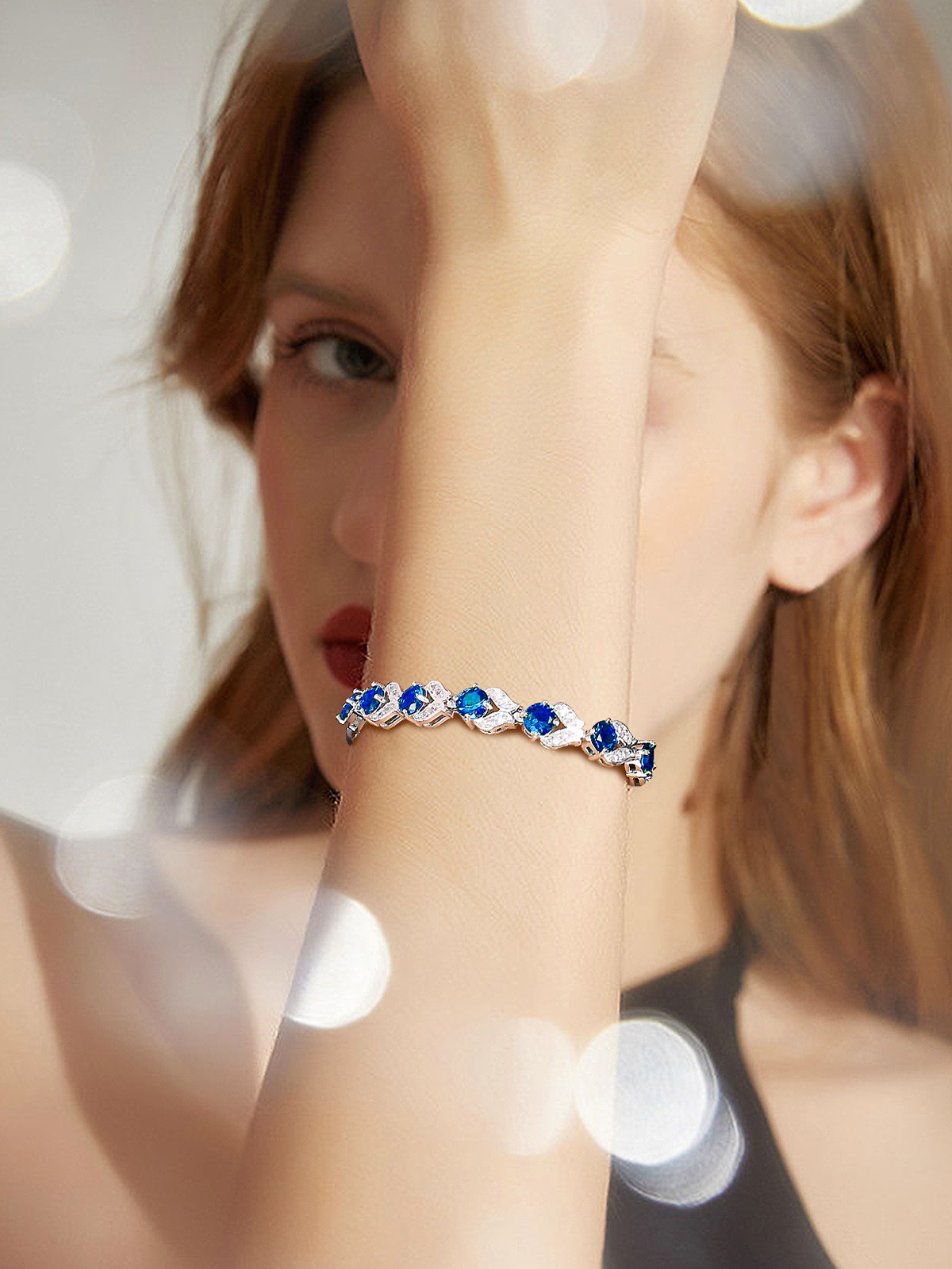 Tennis Chain Flower Bracelet with CZ in Platinum Plated