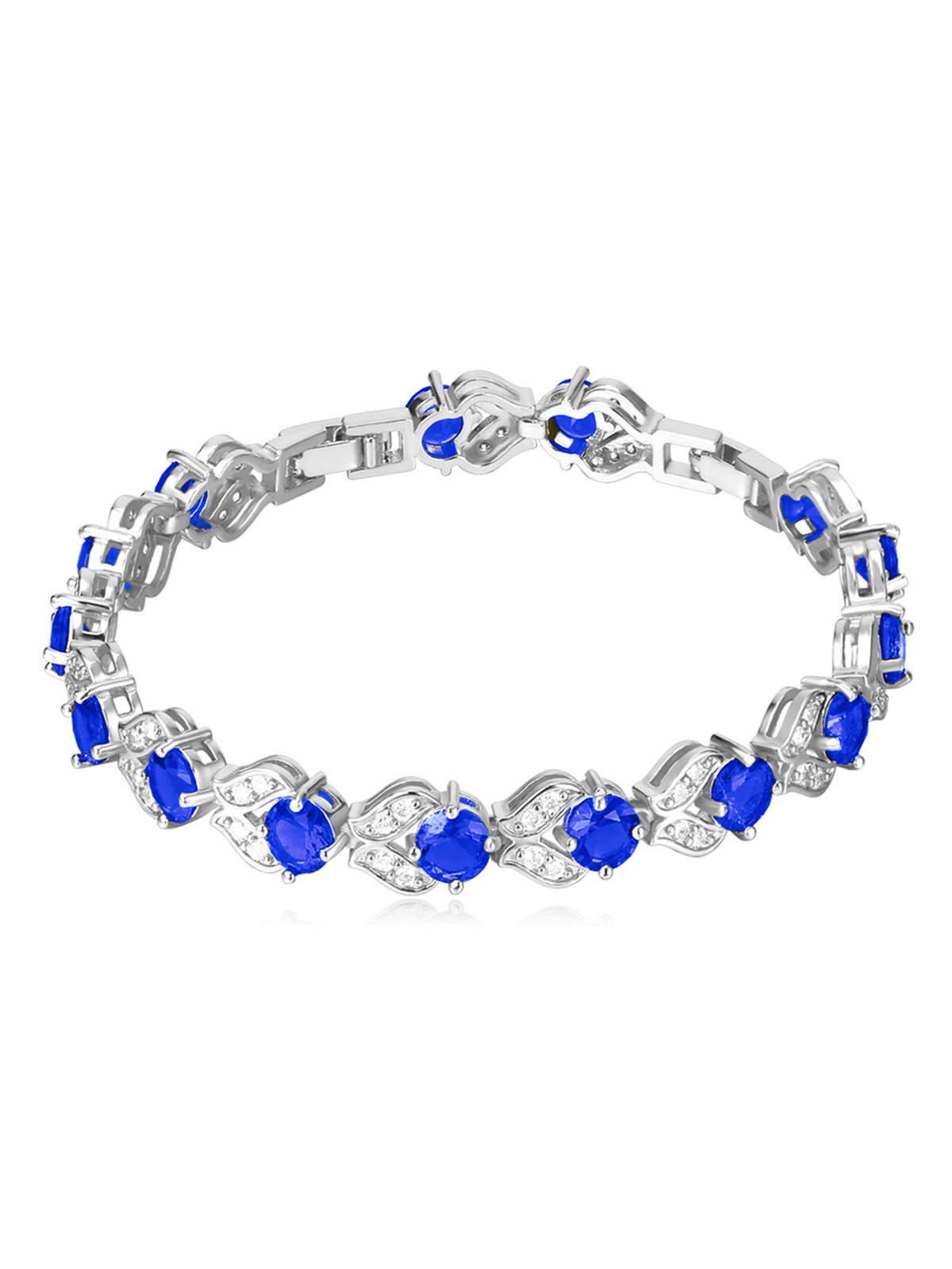 Tennis Chain Flower Bracelet with CZ in Platinum Plated