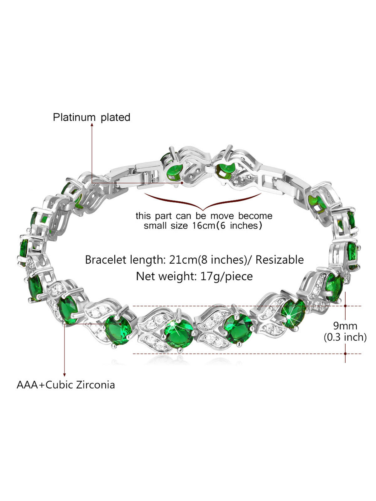 Tennis Chain Flower Bracelet with CZ in Platinum Plated