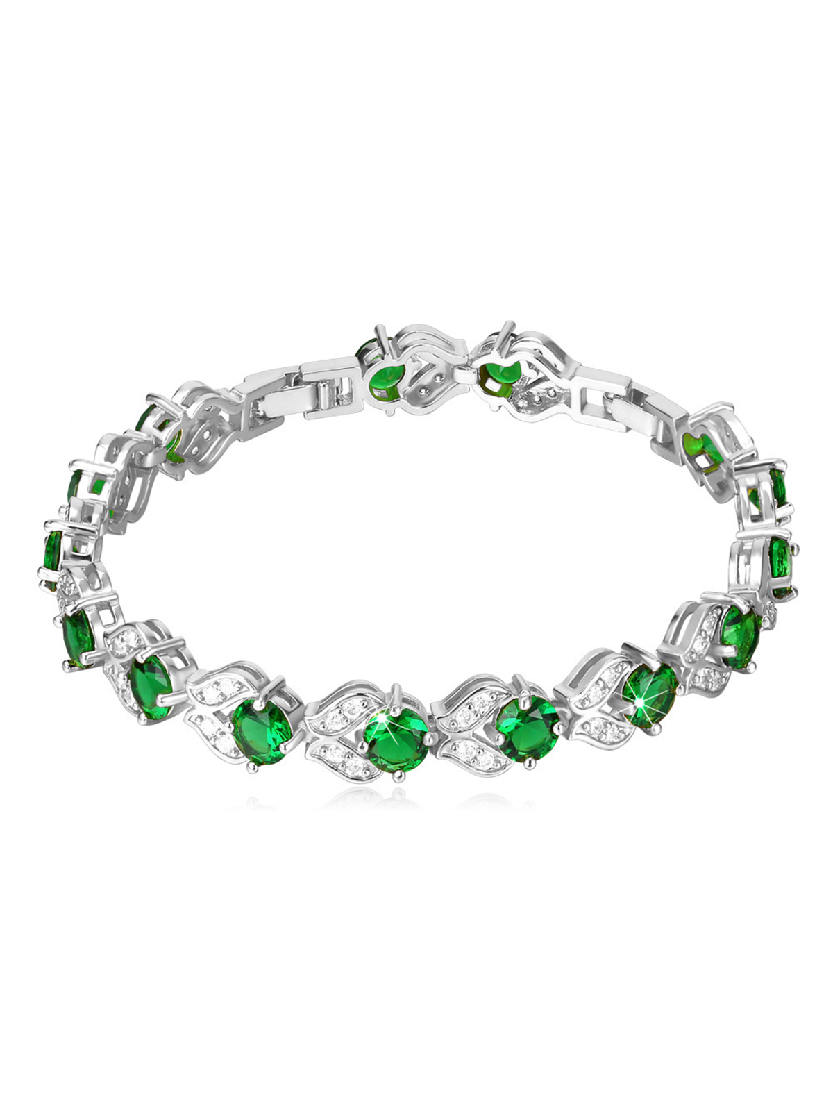 Tennis Chain Flower Bracelet with CZ in Platinum Plated