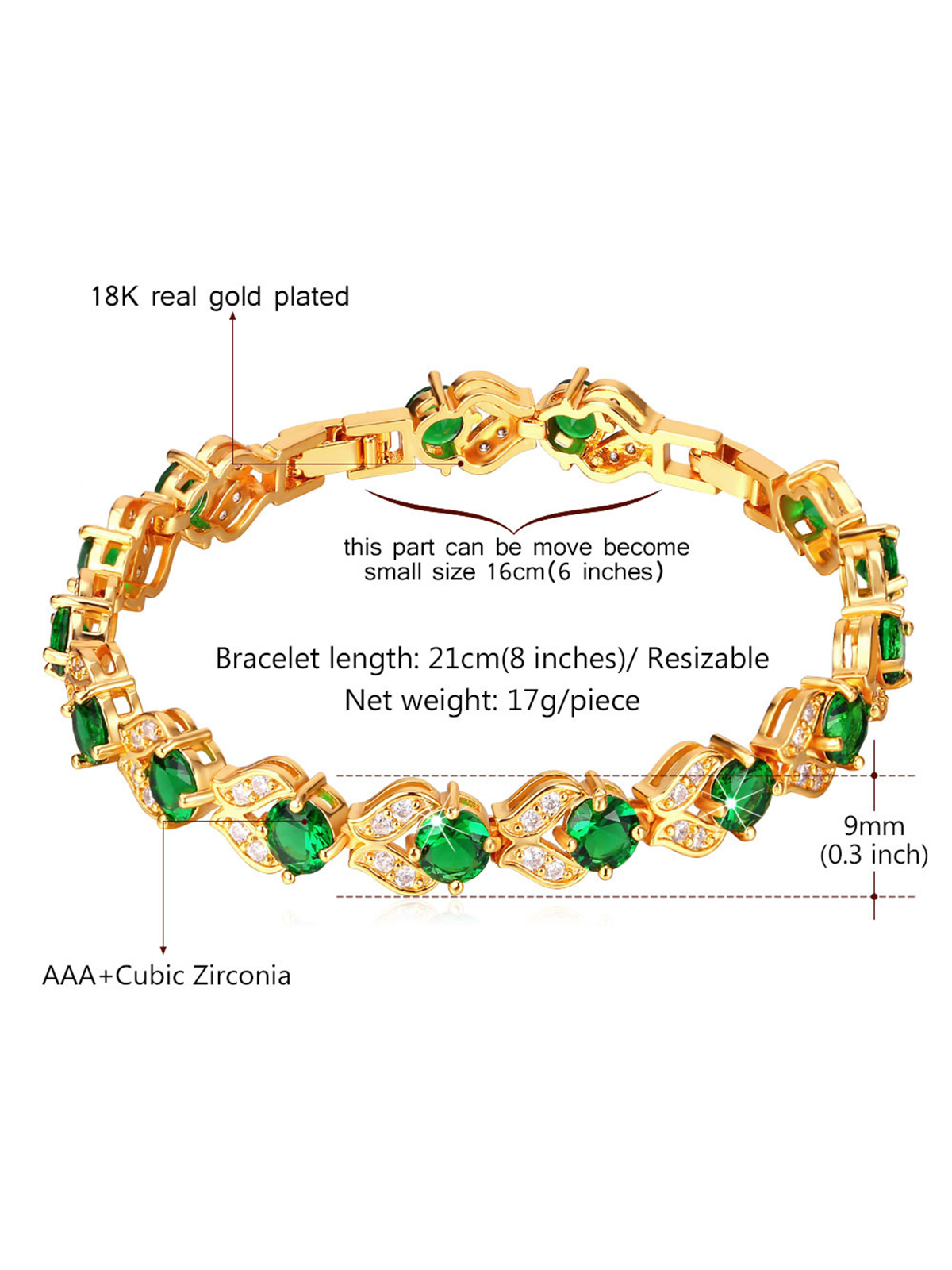 Tennis Chain Flower Bracelet with CZ in 18K Gold Plated