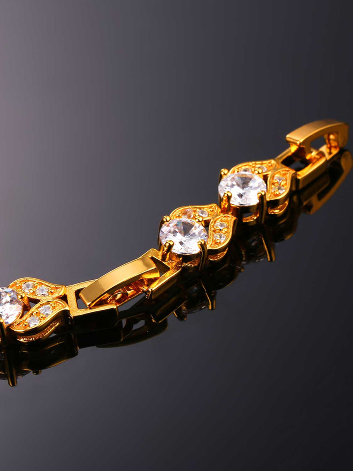 Tennis Chain Flower Bracelet with CZ in 18K Gold Plated