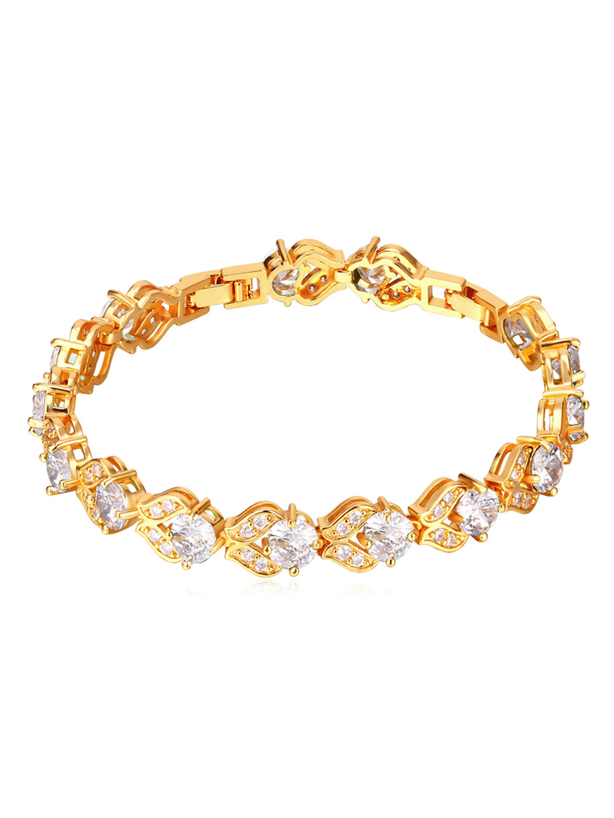 Tennis Chain Flower Bracelet with CZ in 18K Gold Plated