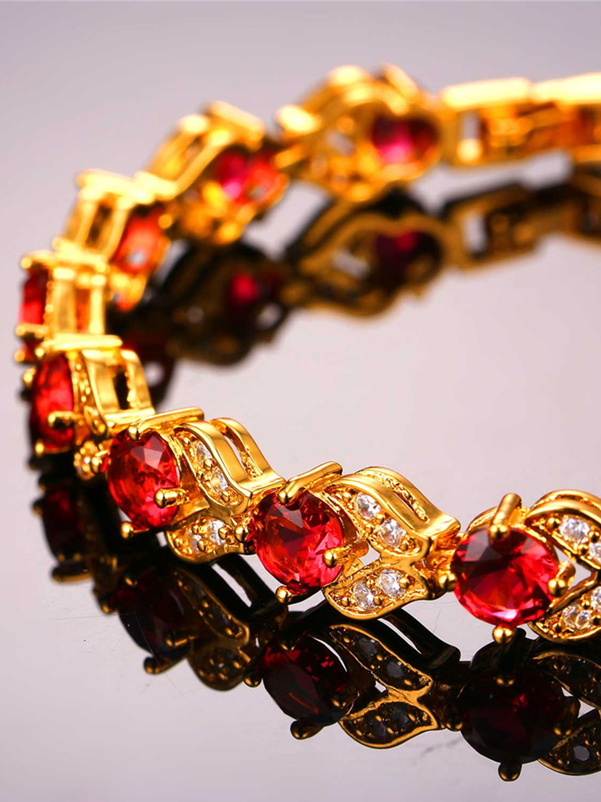 Tennis Chain Flower Bracelet with CZ in 18K Gold Plated