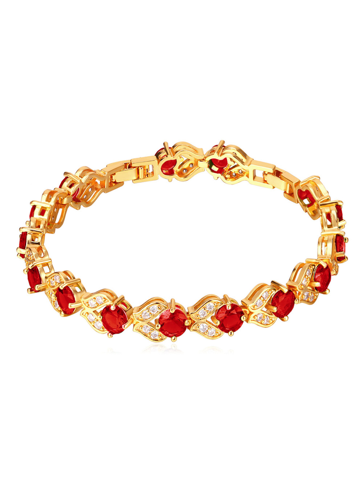 Tennis Chain Flower Bracelet with CZ in 18K Gold Plated