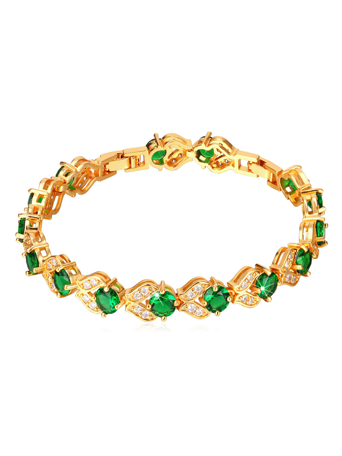 Tennis Chain Flower Bracelet with CZ in 18K Gold Plated