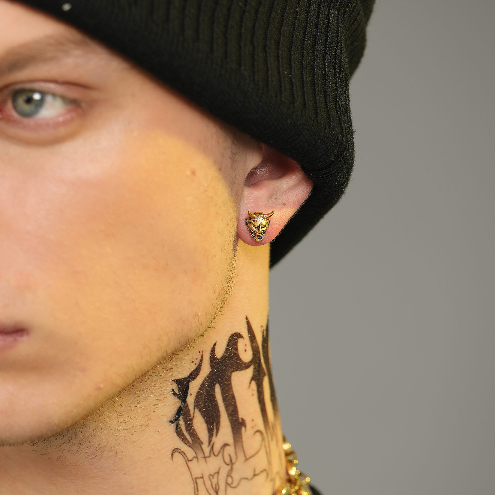 Hannya Mask Stud Earrings for Men
